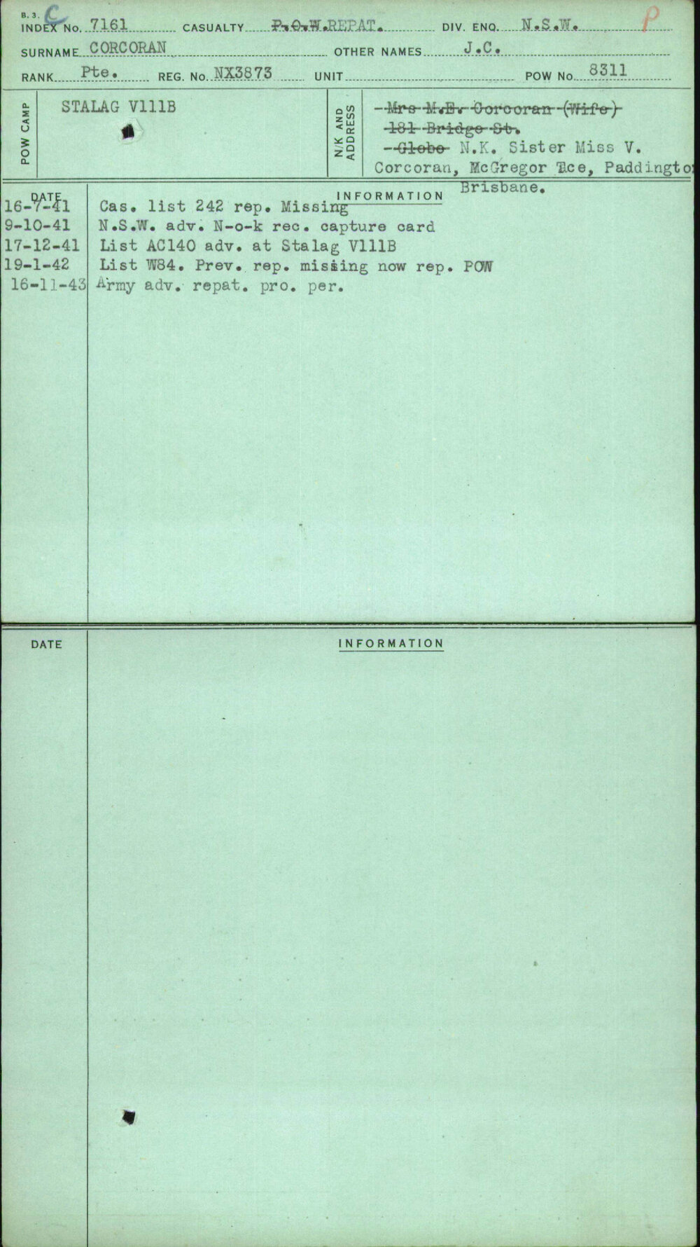 Corcoran, J C, NX3873