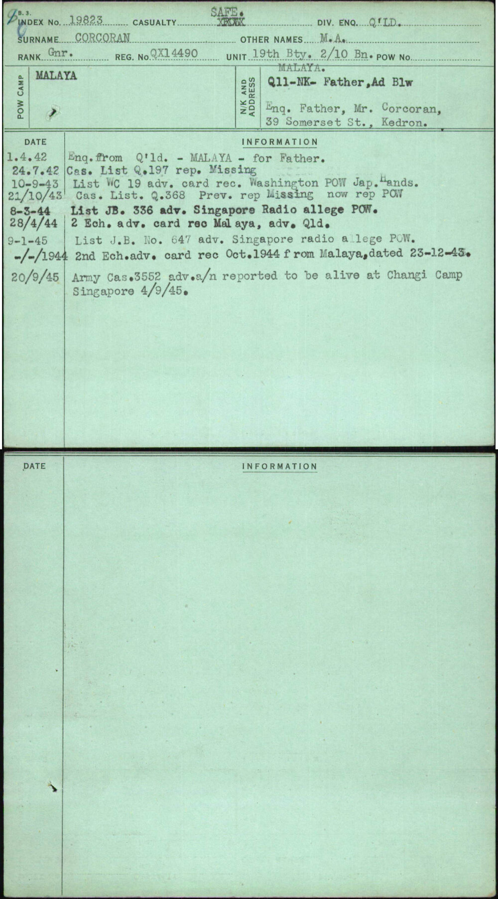 Corcoran, M A, QX14490