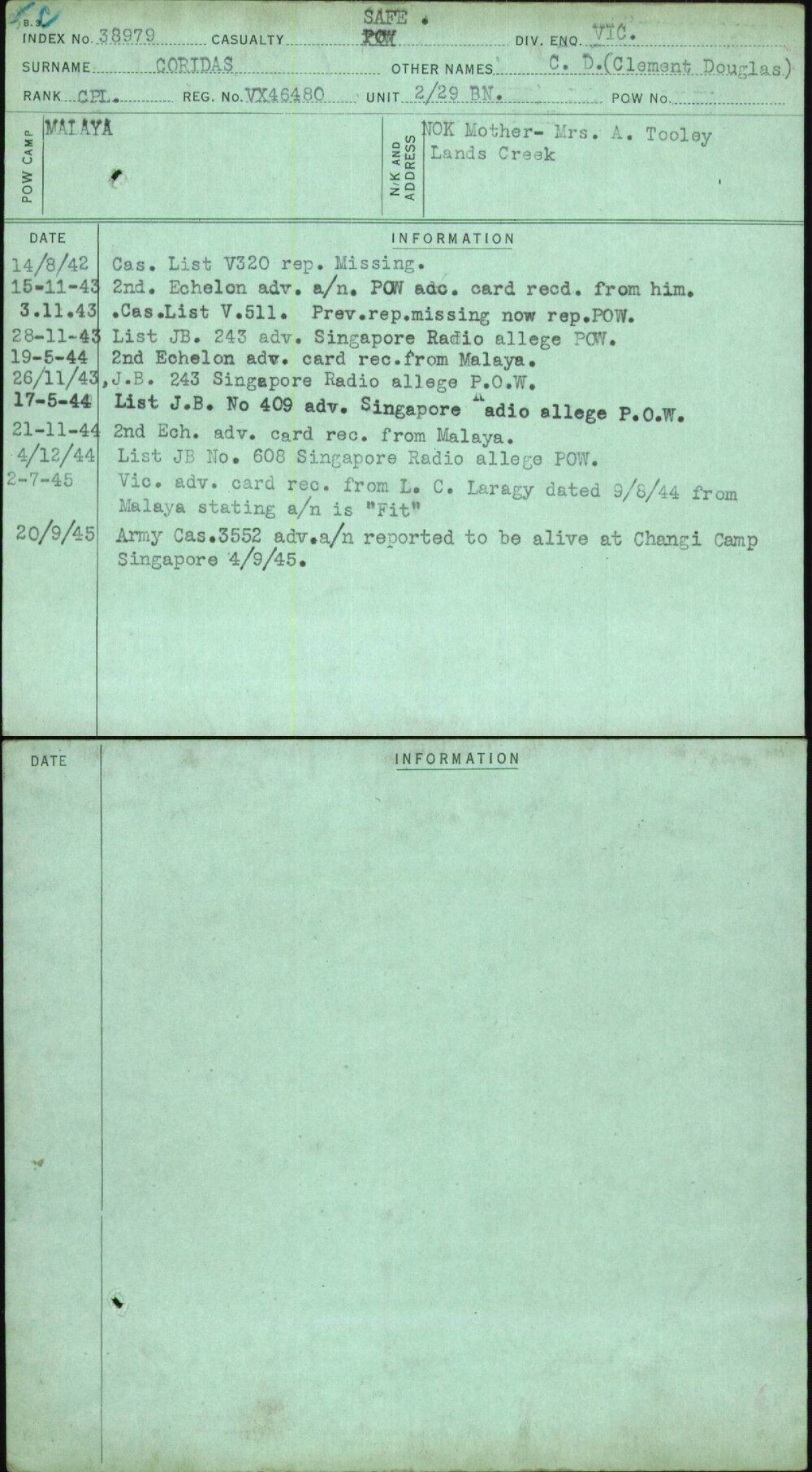 Coridas, C D (Clement Douglas), VX46480