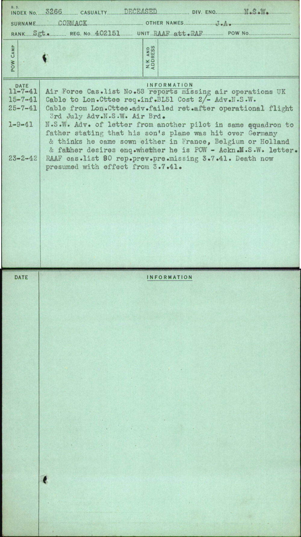 Cormack, J A, 402151