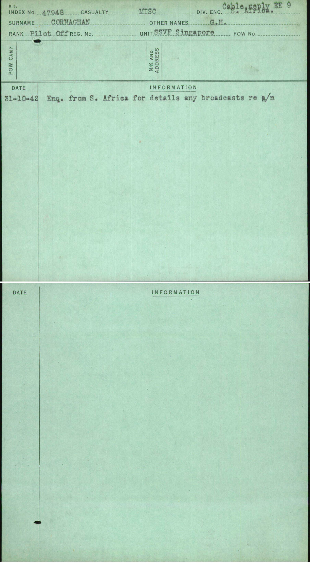 Cornaghan, G H, [No Service Number]