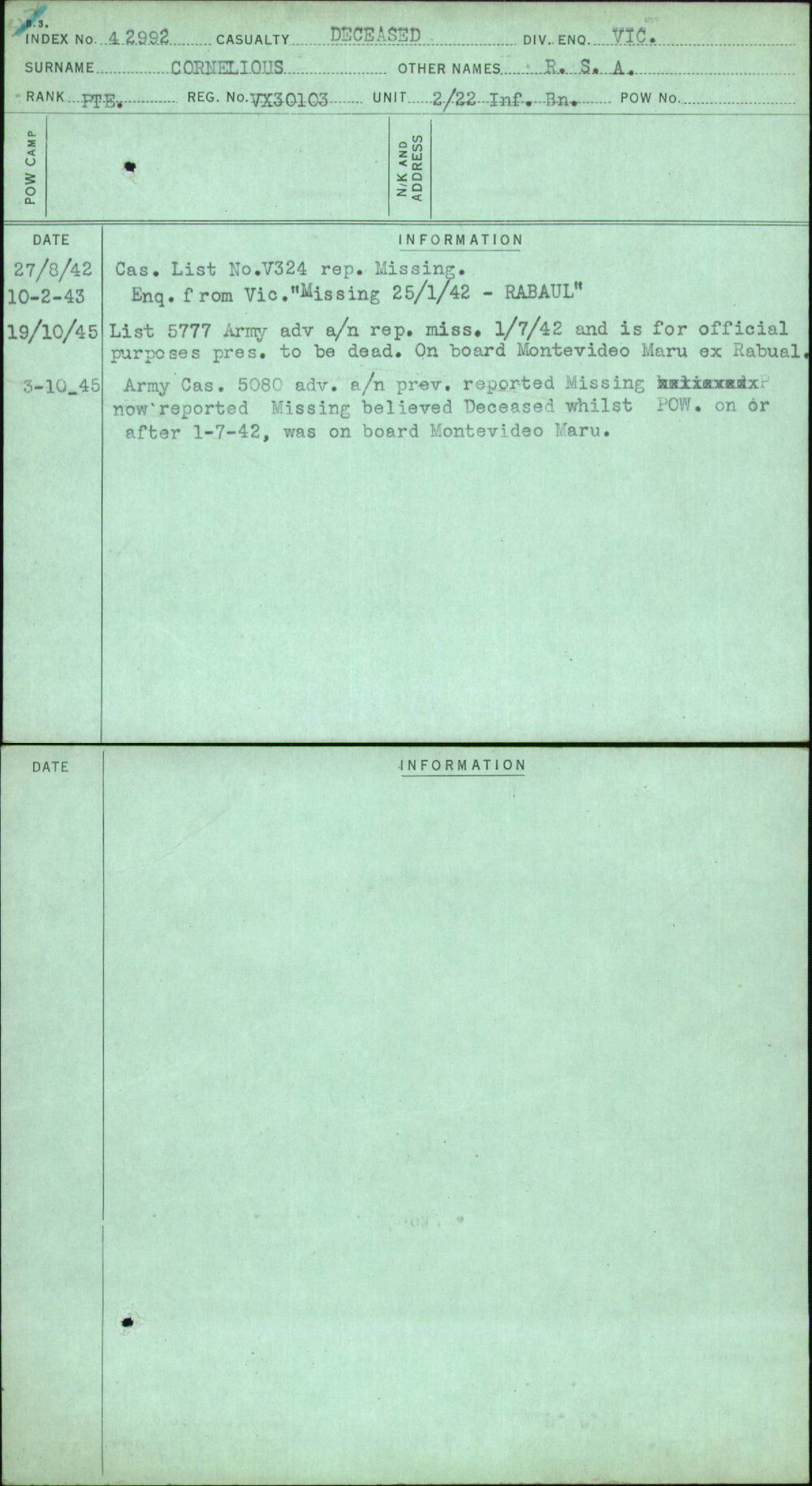 Cornelious, R S A, VX30103