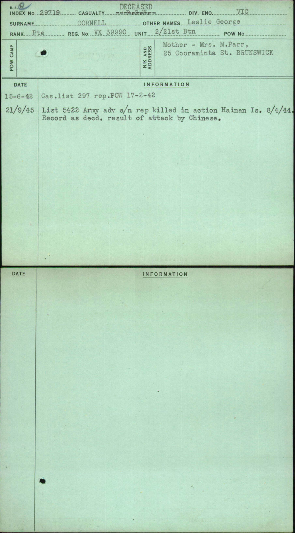 Cornell, Leslie George, VX39990