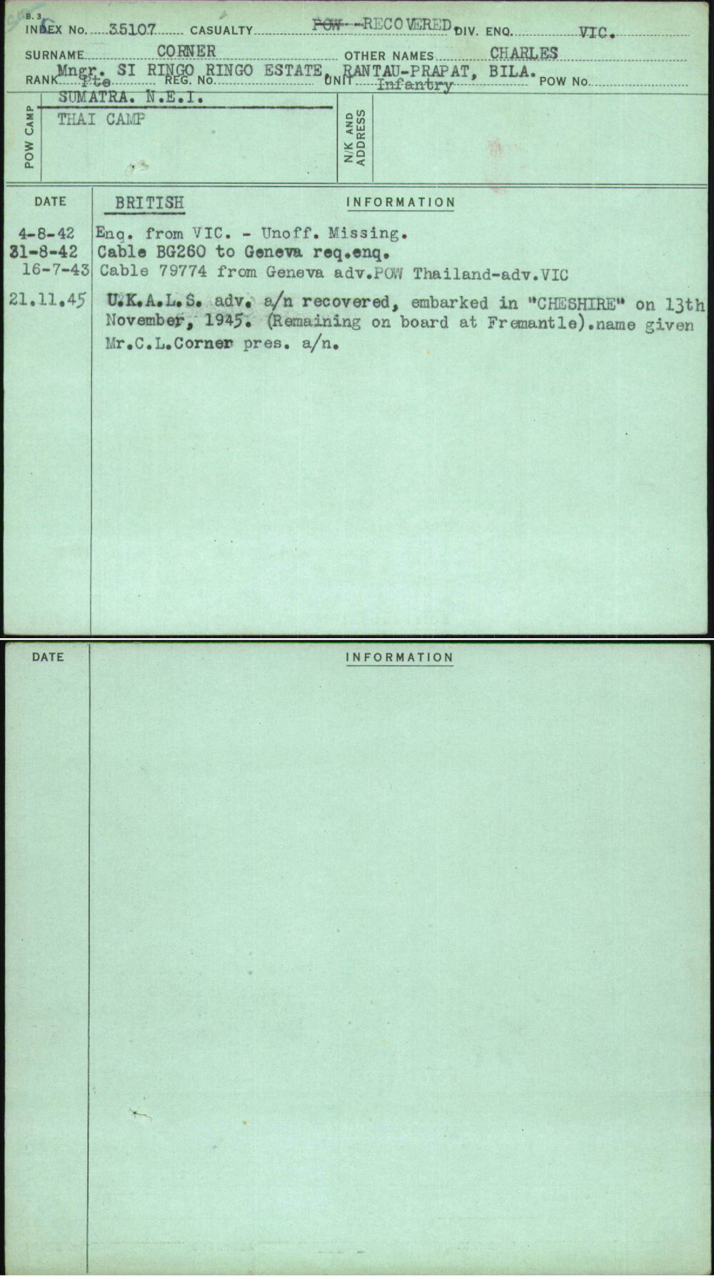 Corner, Charles, [No Service Number]