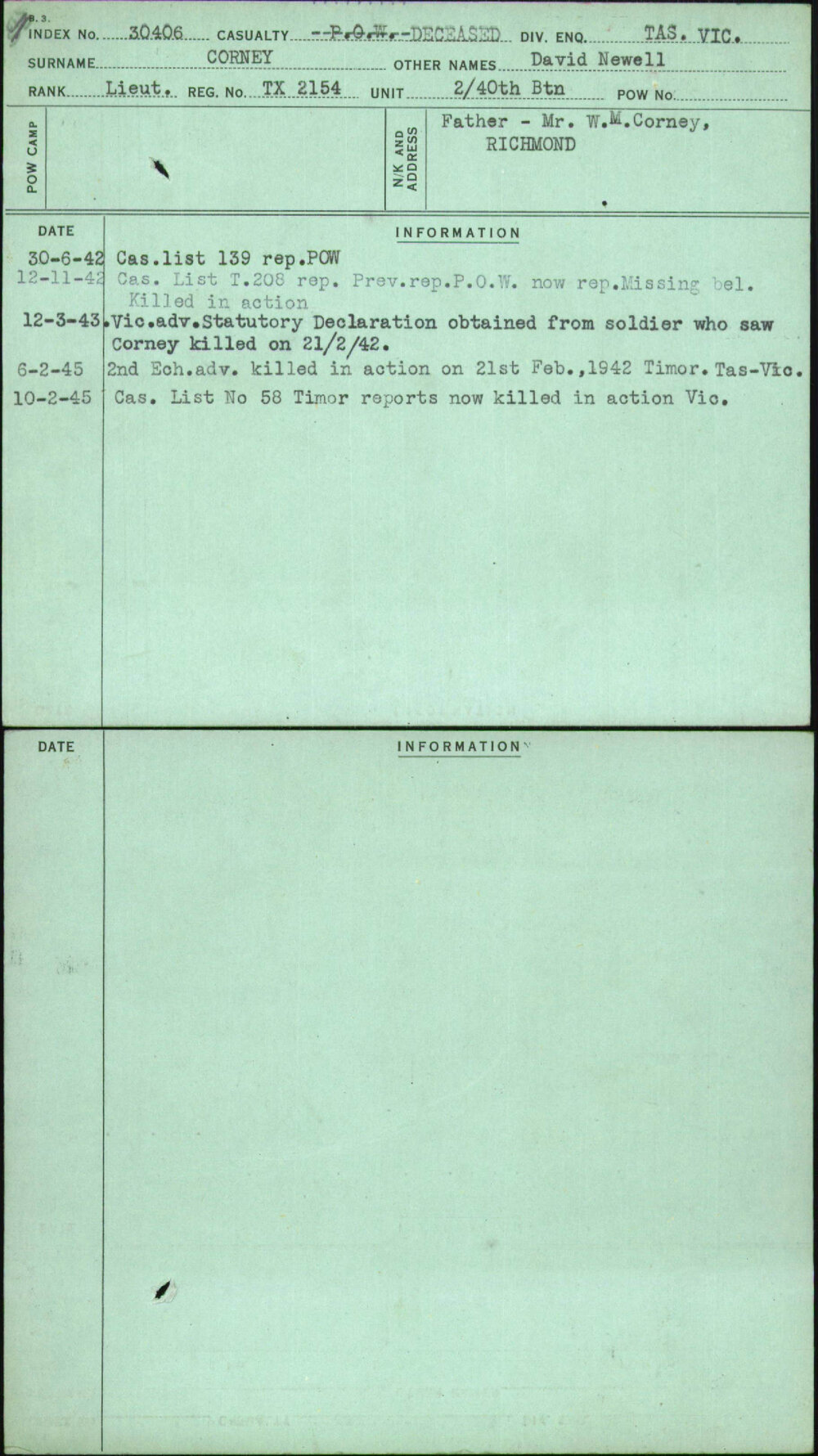 Corney, David Newell, TX2154