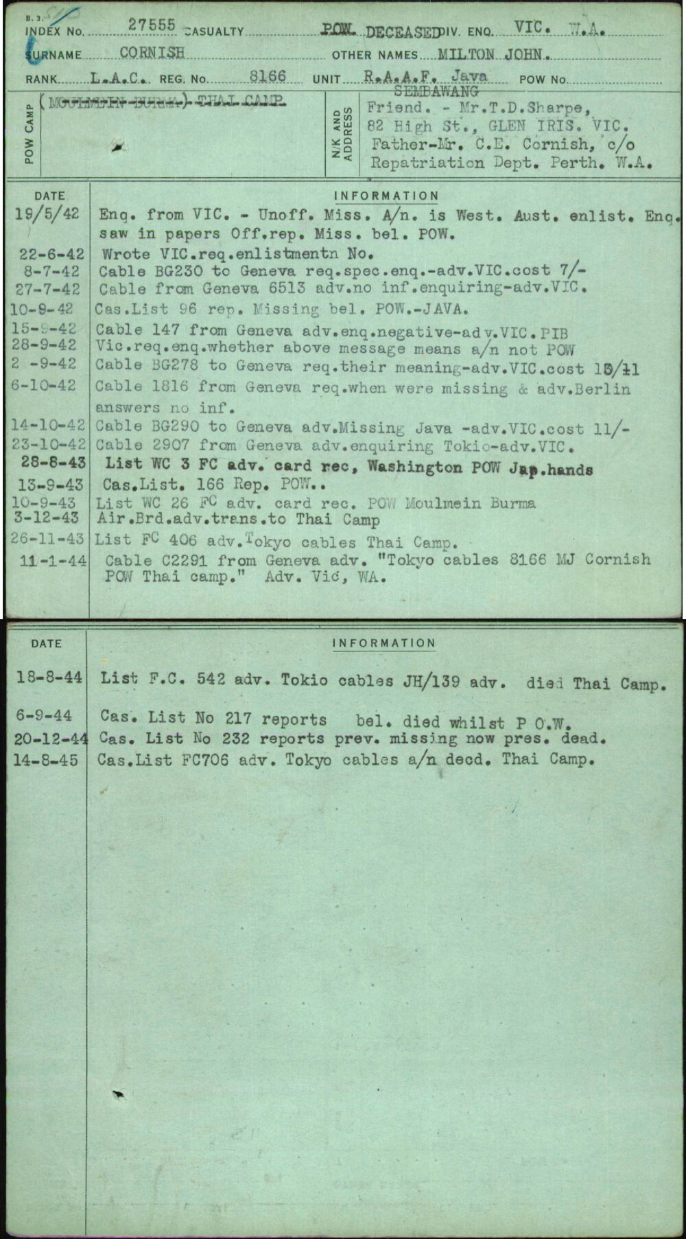 Cornish, Milton John, 8166