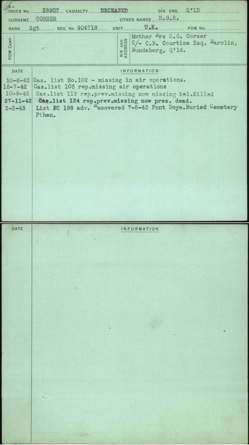 Corser, H G R, 404718