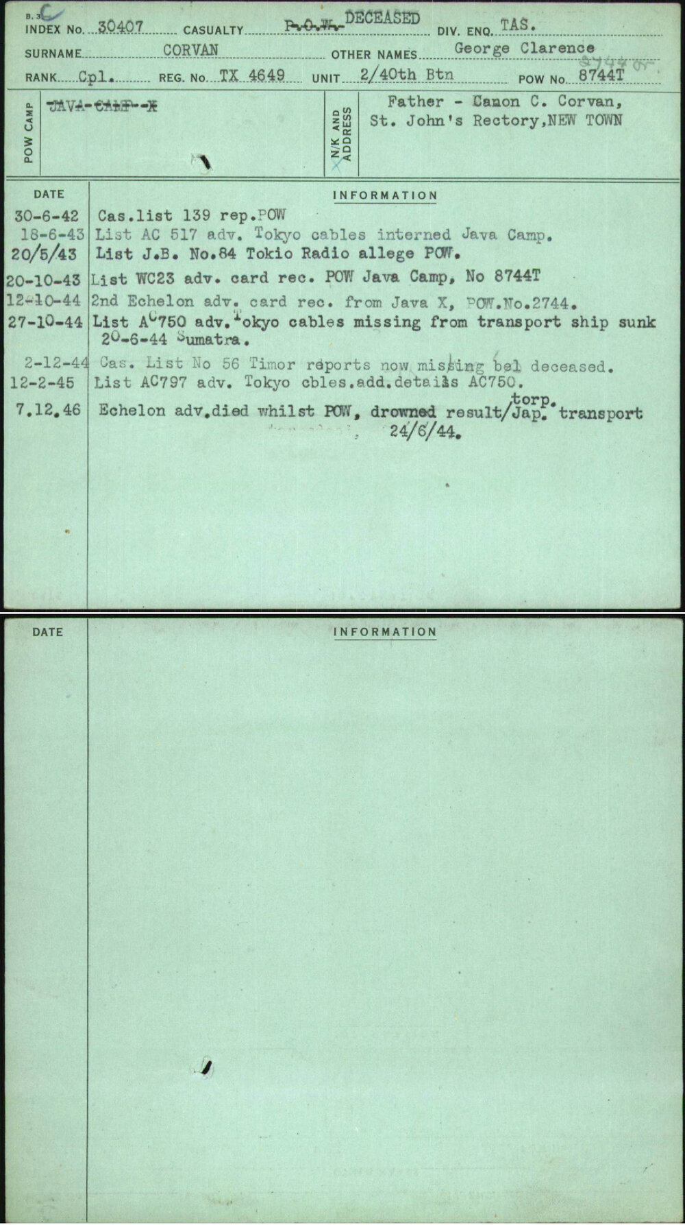 Corvan, George Clarence, TX4649