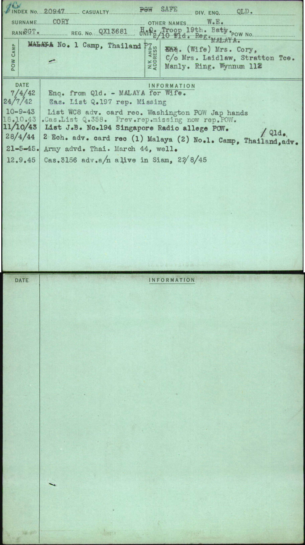 Cory, W E, QX13681