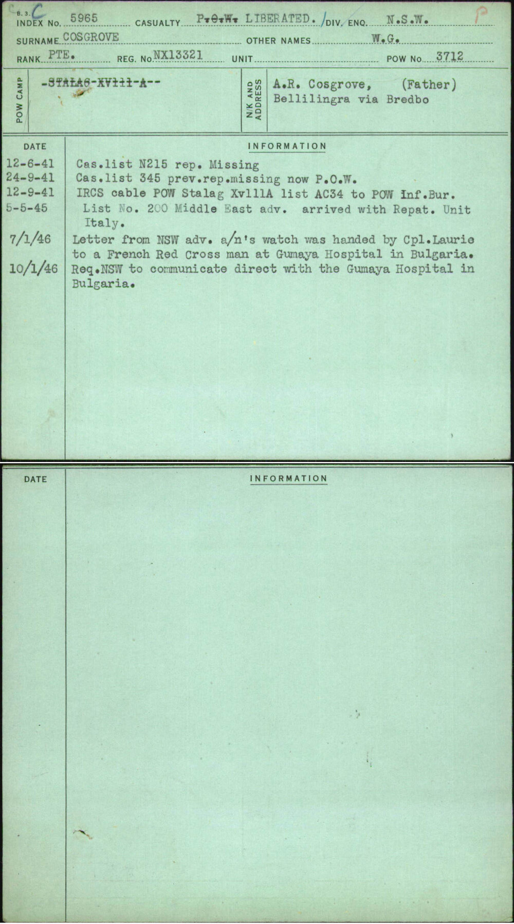 Cosgrove, W G, NX13321