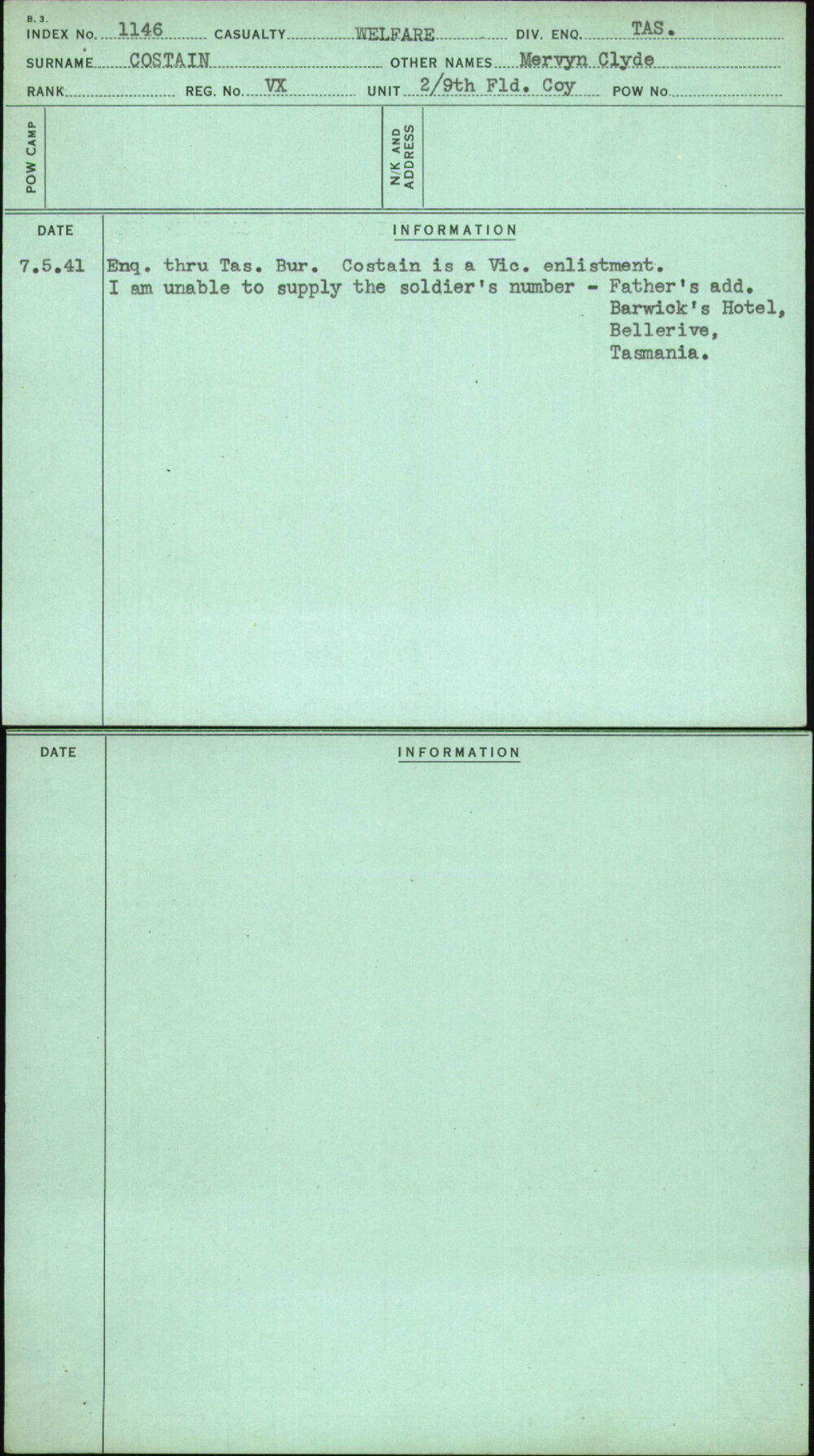 Costain, Mervyn Clyde, VX