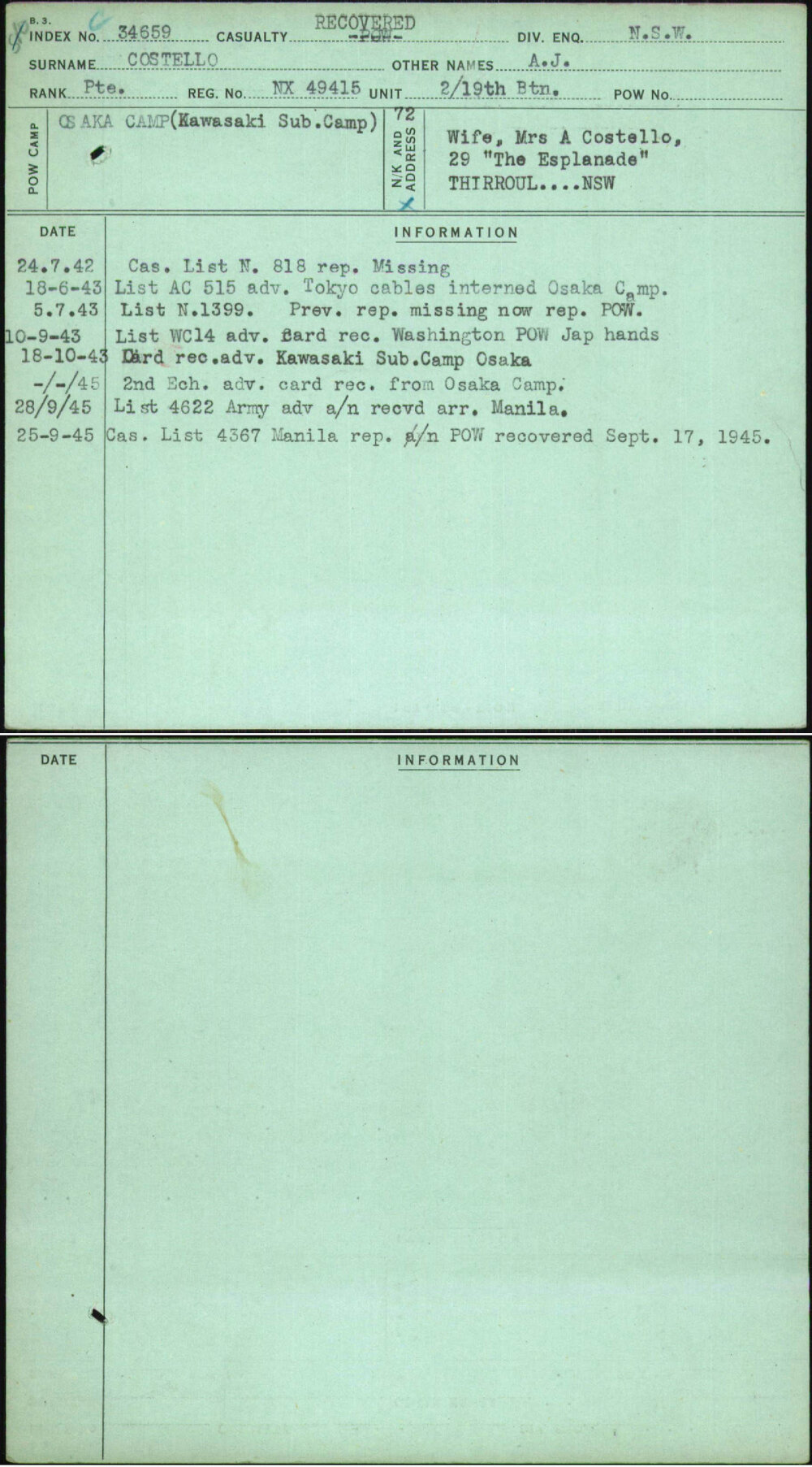 Costello, A J, NX49415