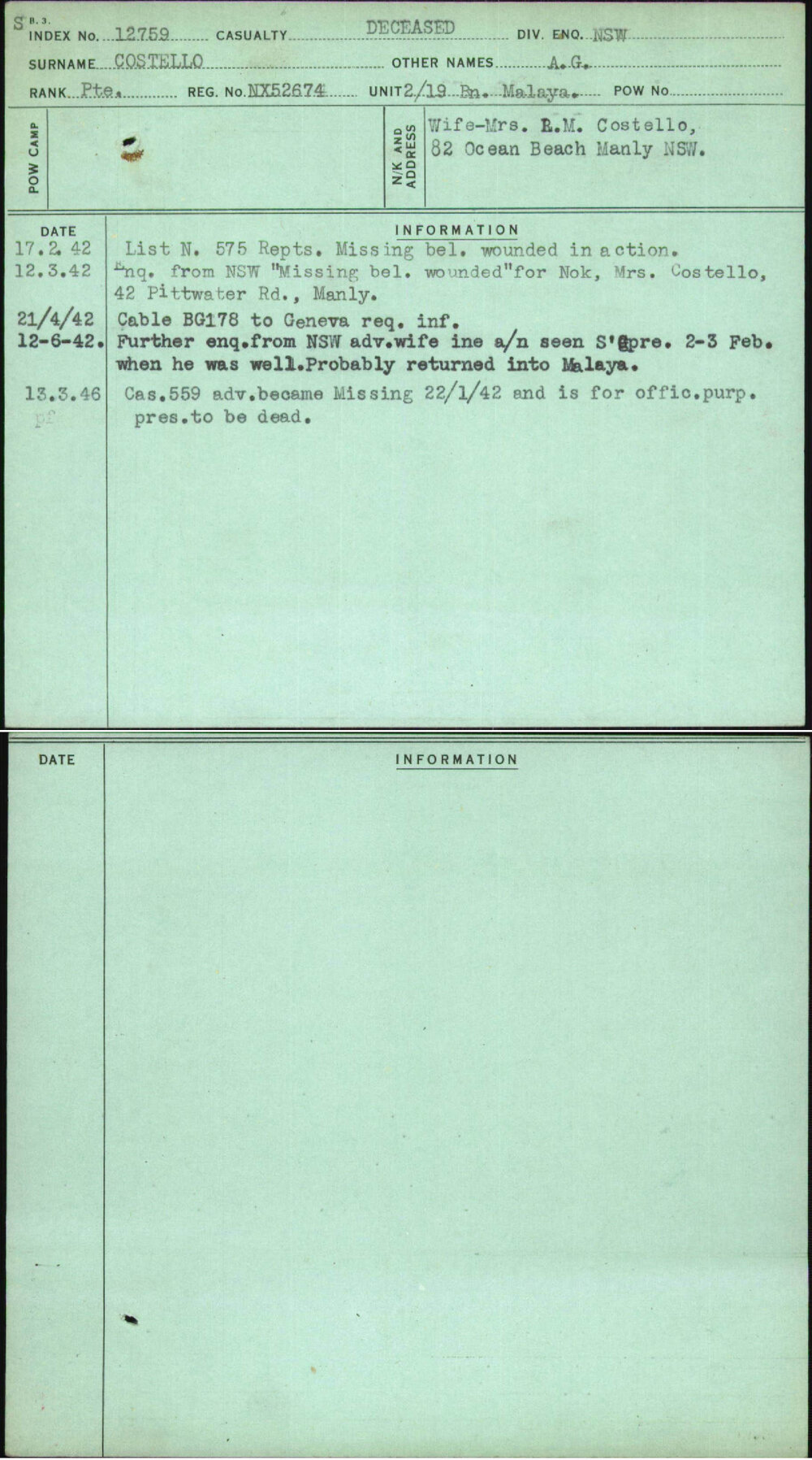 Costello, A G, NX52674