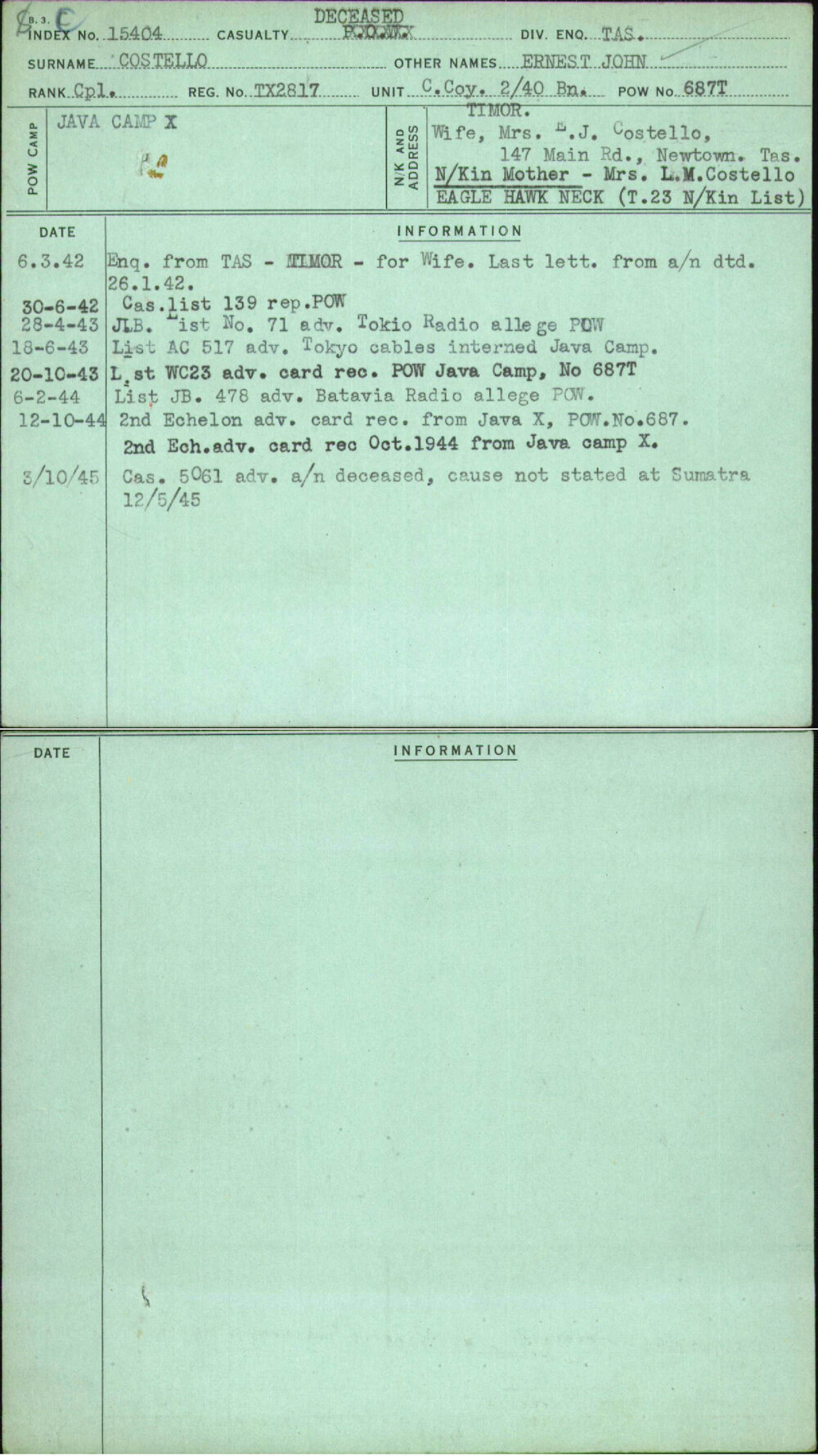 Costello, Ernest John, TX2817