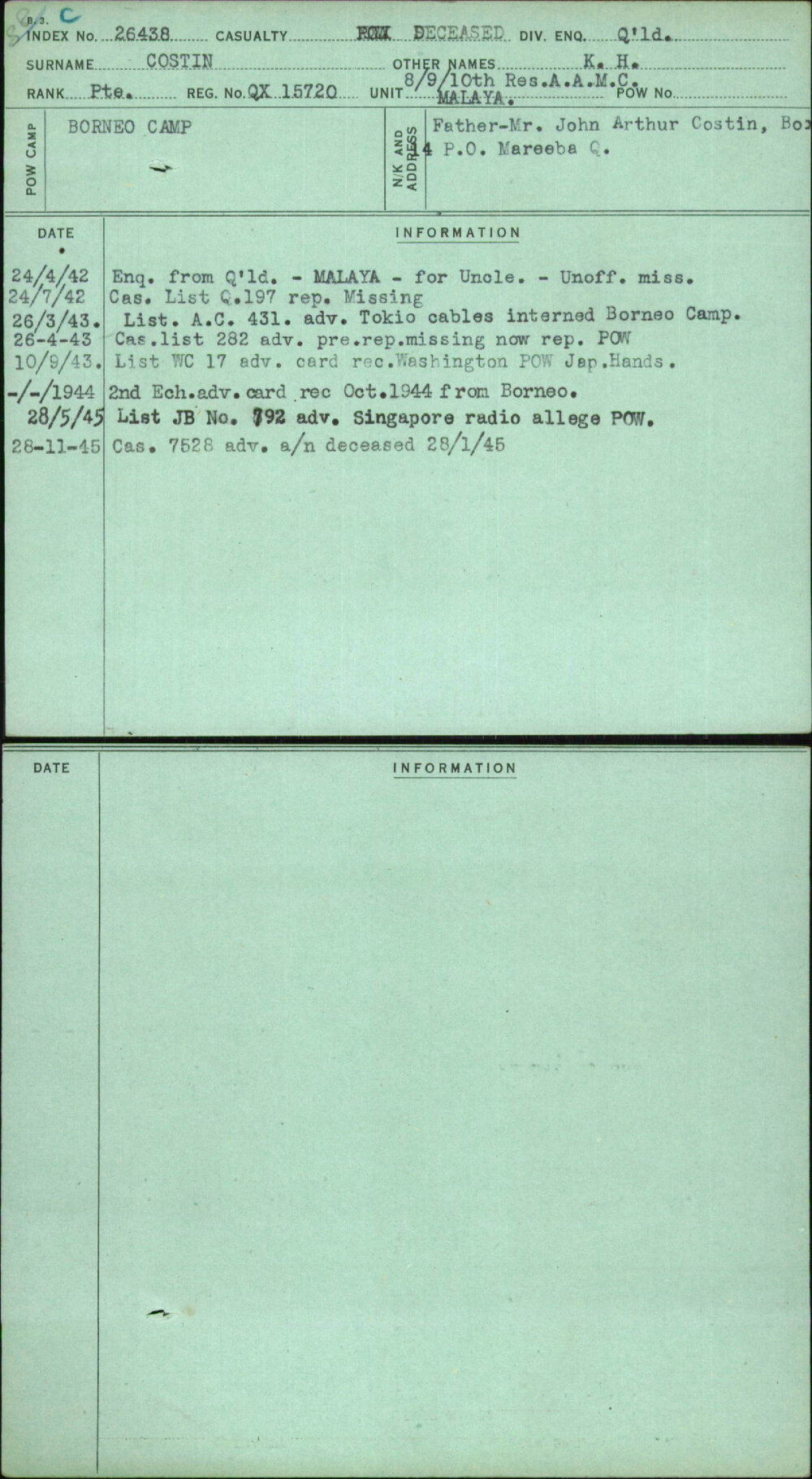 Costin, K H, QX15720