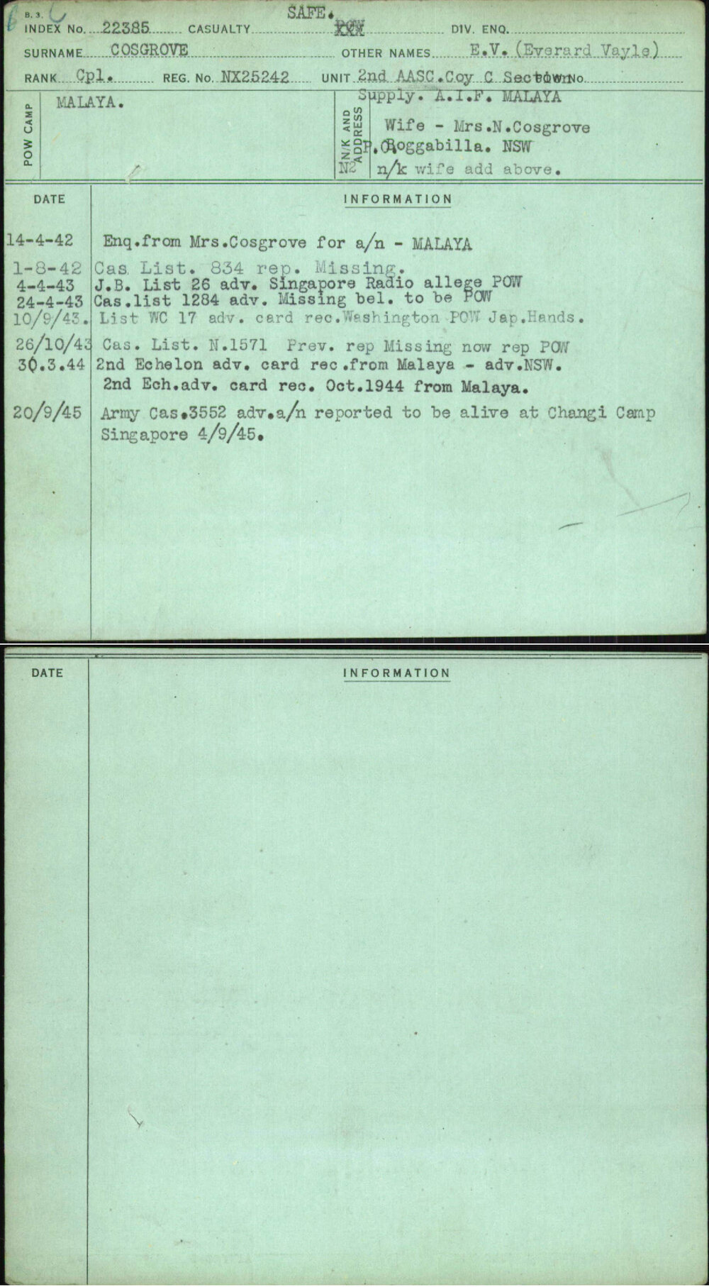 Cosgrove, E V (Everard Vayle), NX25242