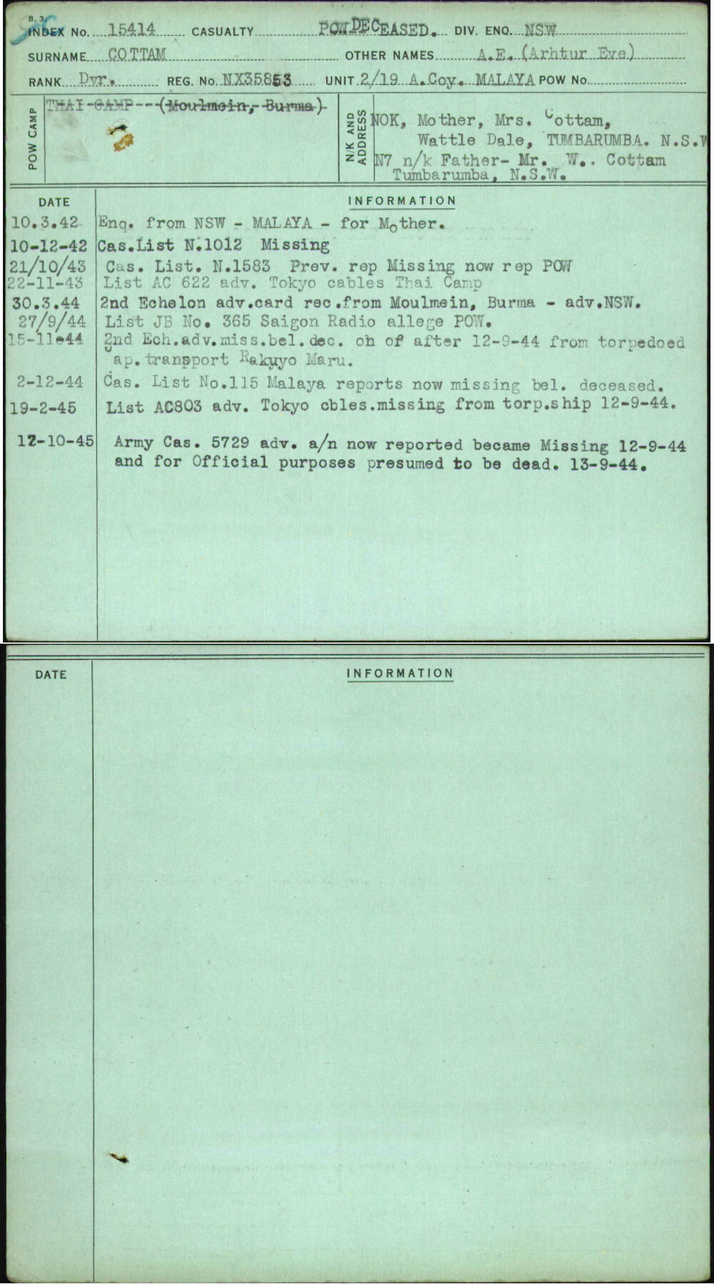 Cottam, A E (Arhtur Eve), NX35853