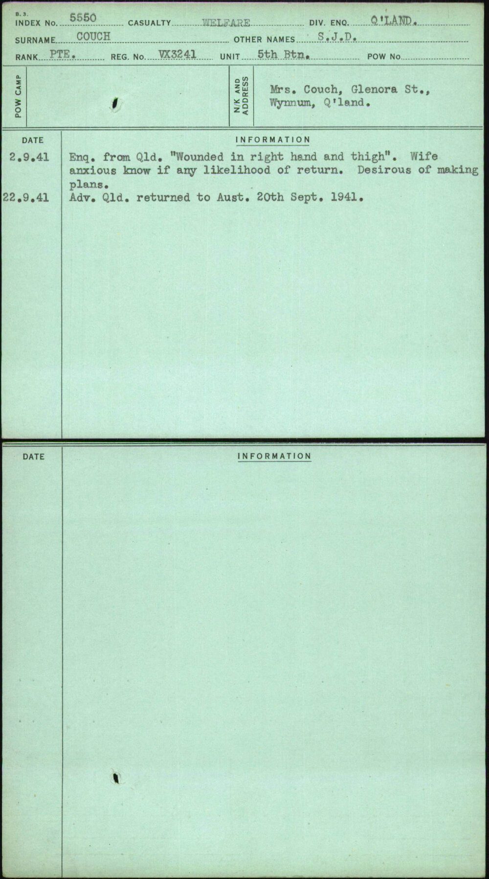 Couch, S J D, VX3241