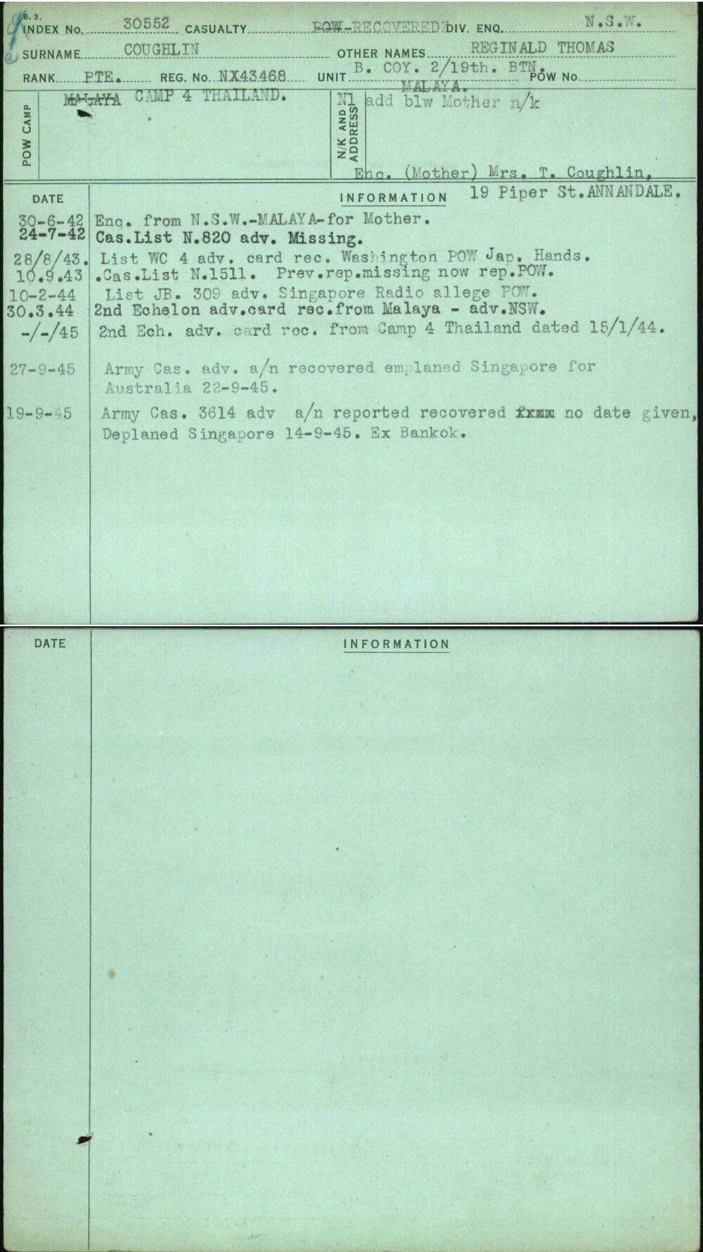 Coughlin, Reginald Thomas, NX43468