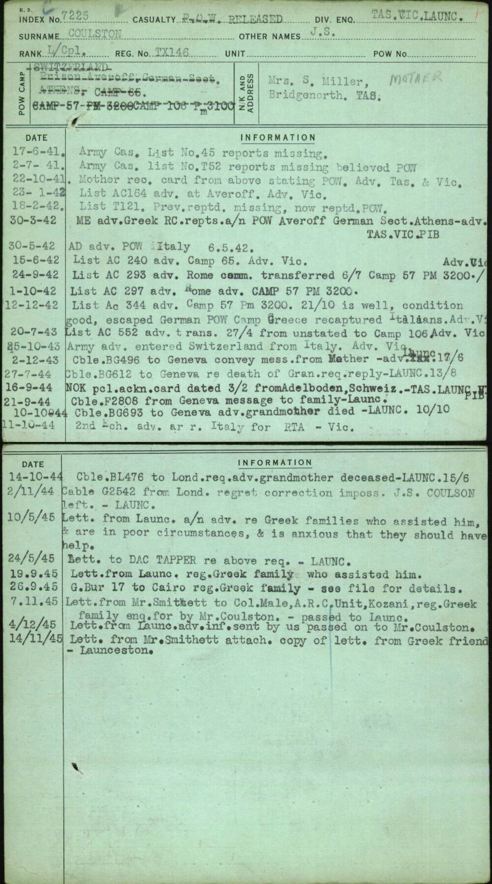 Coulston, J S, TX146