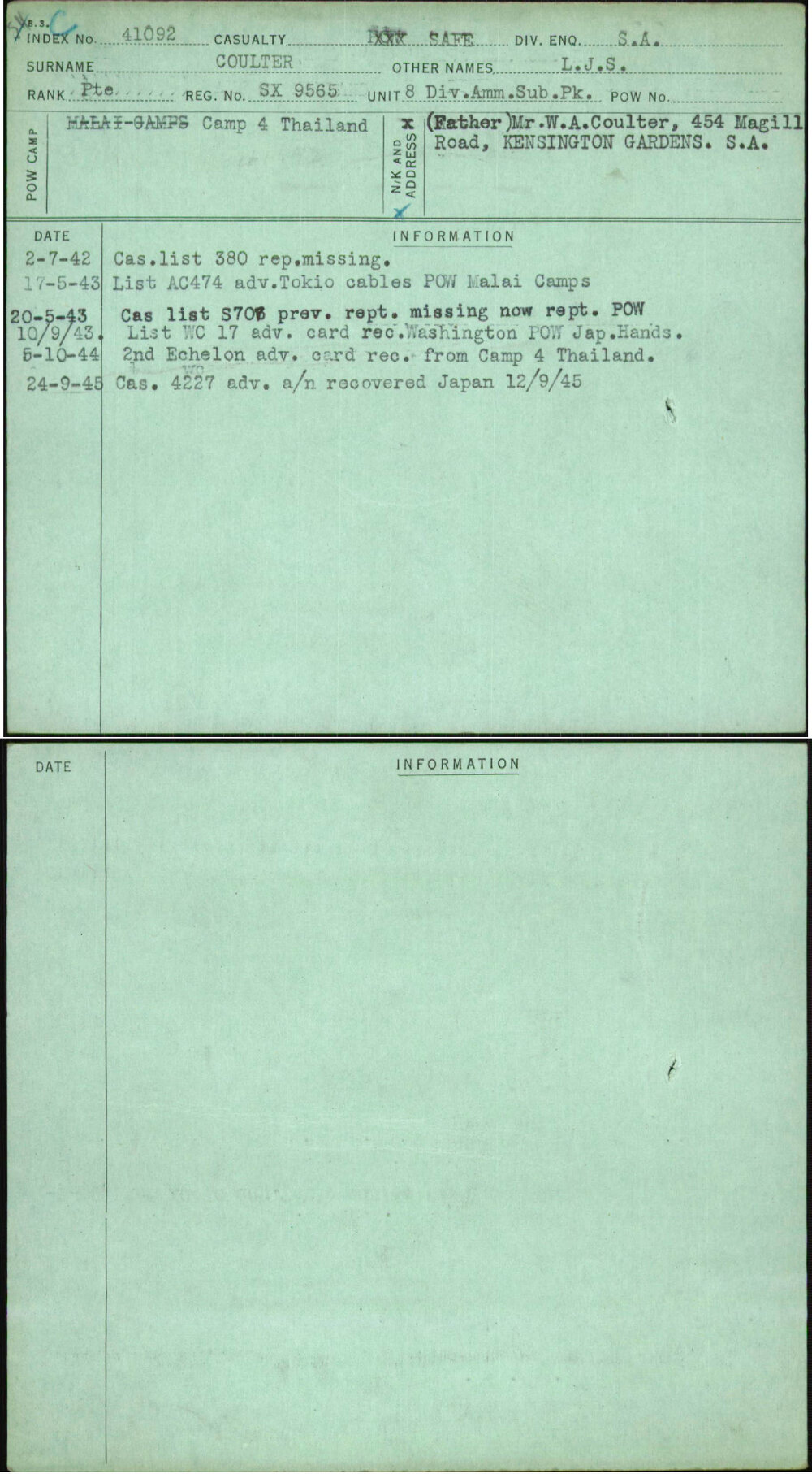 Coulter, L J S, SX9565