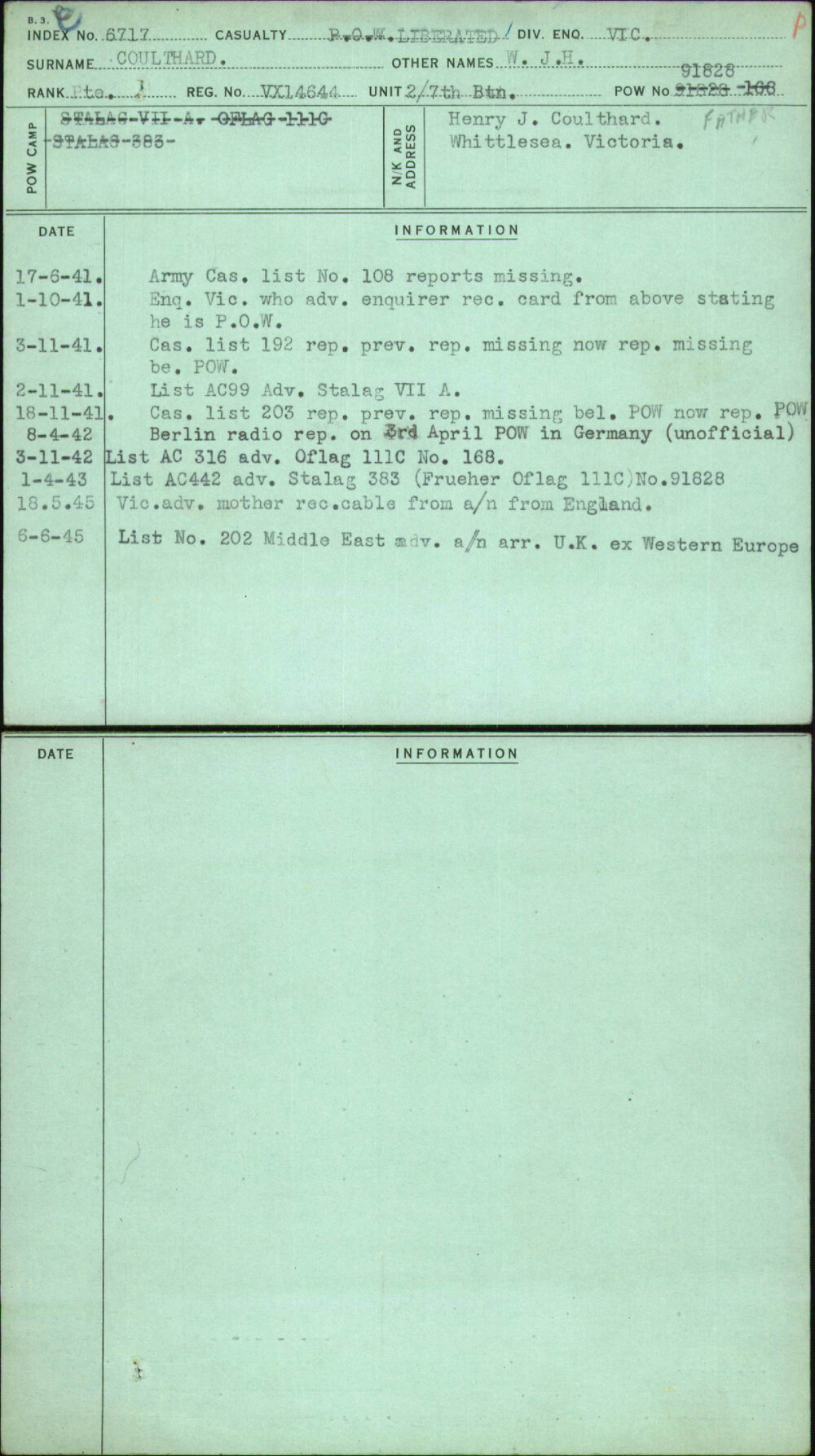 Coulthard, W J H, VX14644