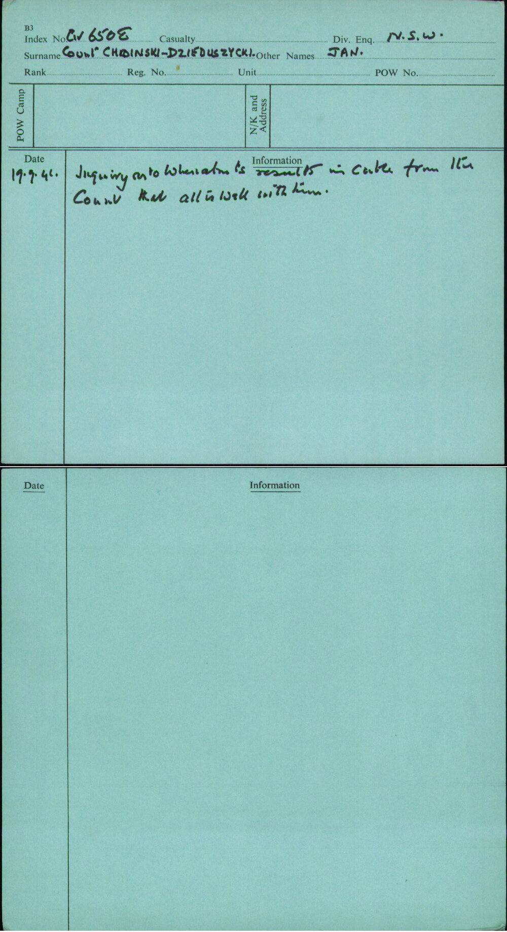 Counlchoinski-Dzieduszycki, Jan, [No Service Number]