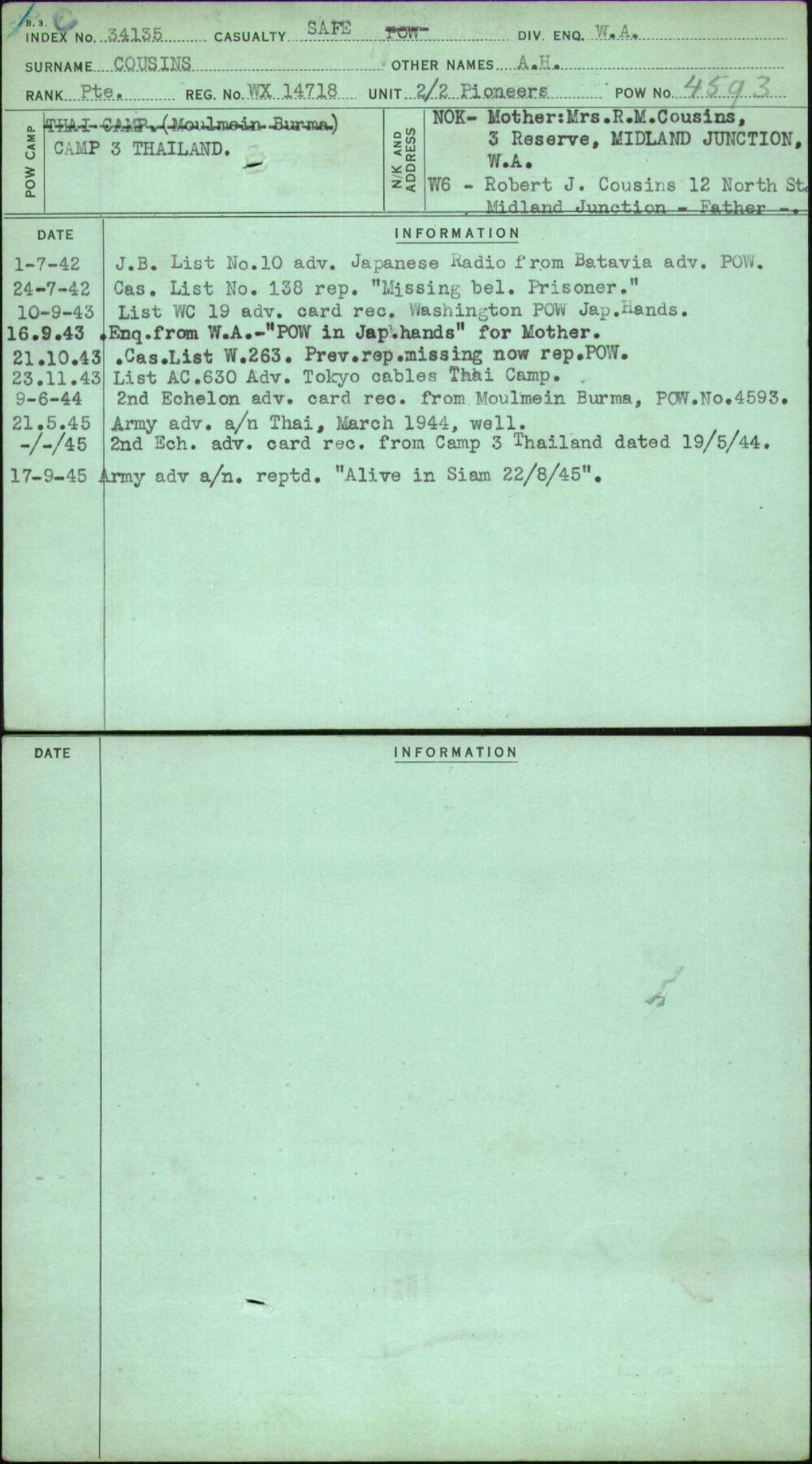 Cousins, A H, WX14718