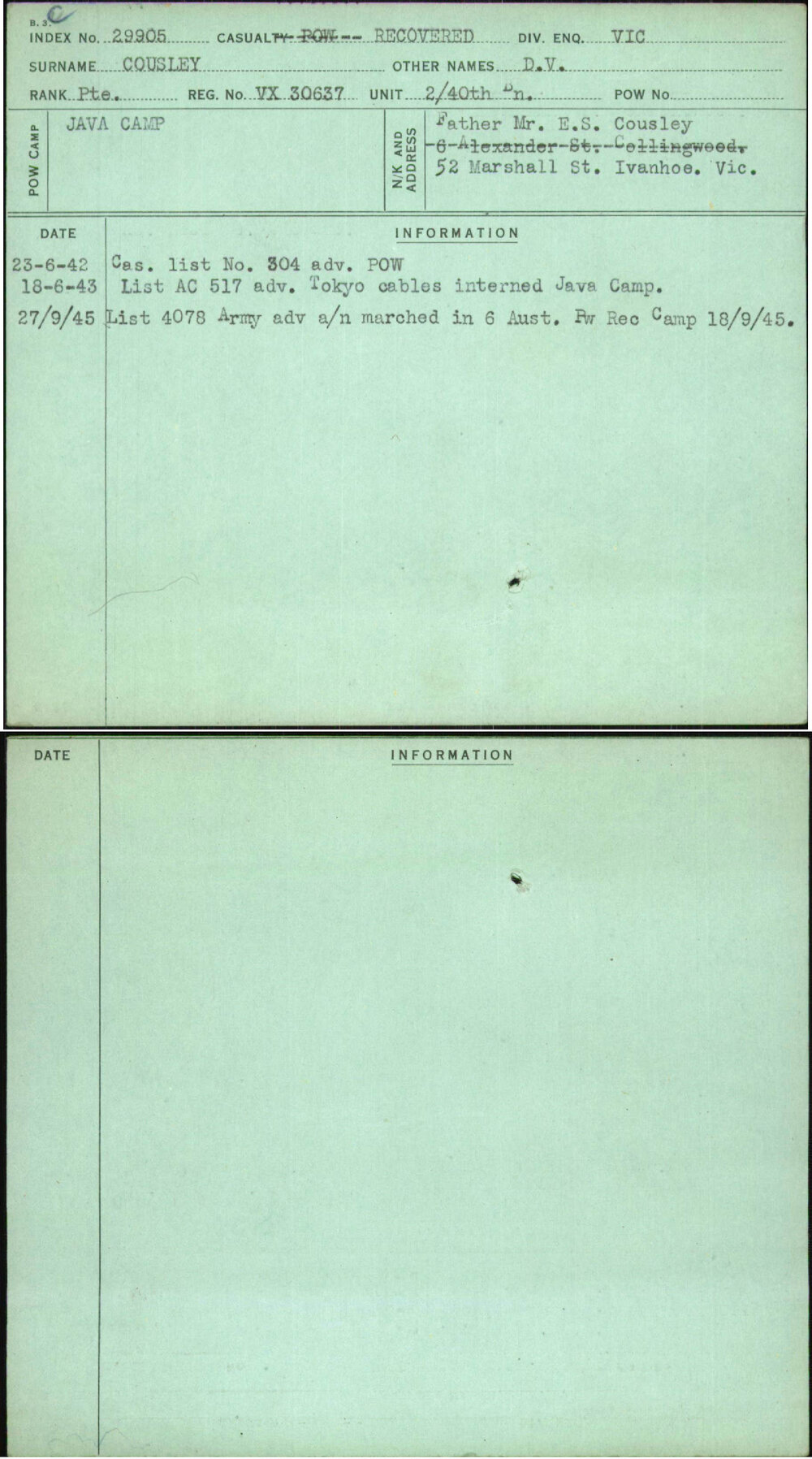 Cousley, D V, VX30637