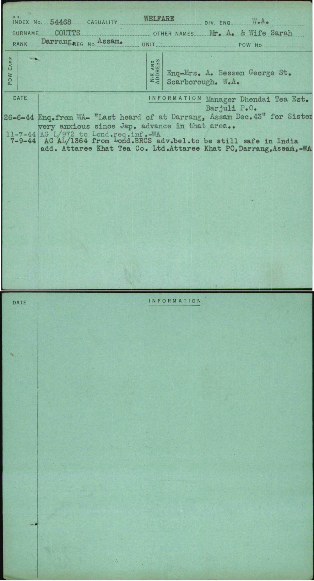 Coutts, Mr A &amp; Wife Sarah, Assam