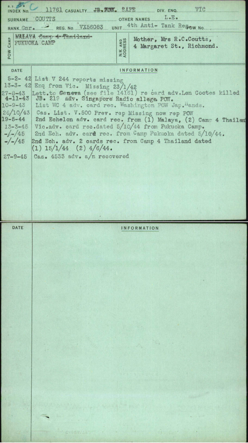 Coutts, L E, VX56083