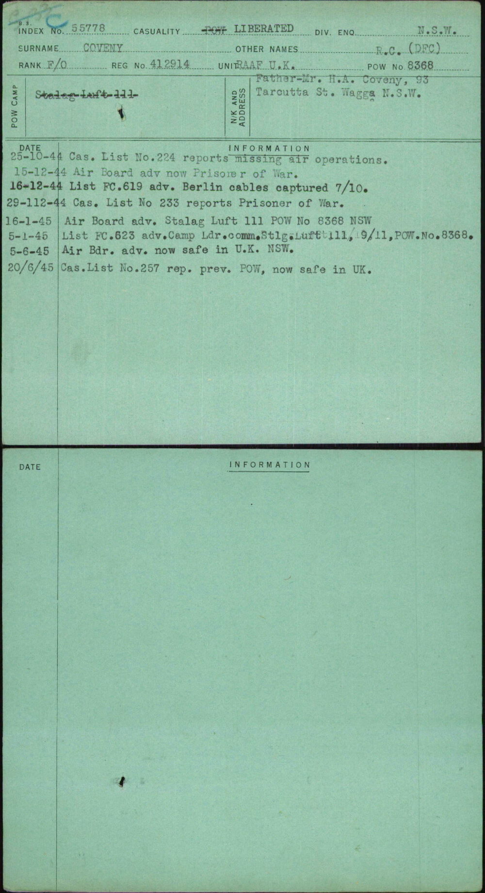 Coveny, R C (Dfc), 412914