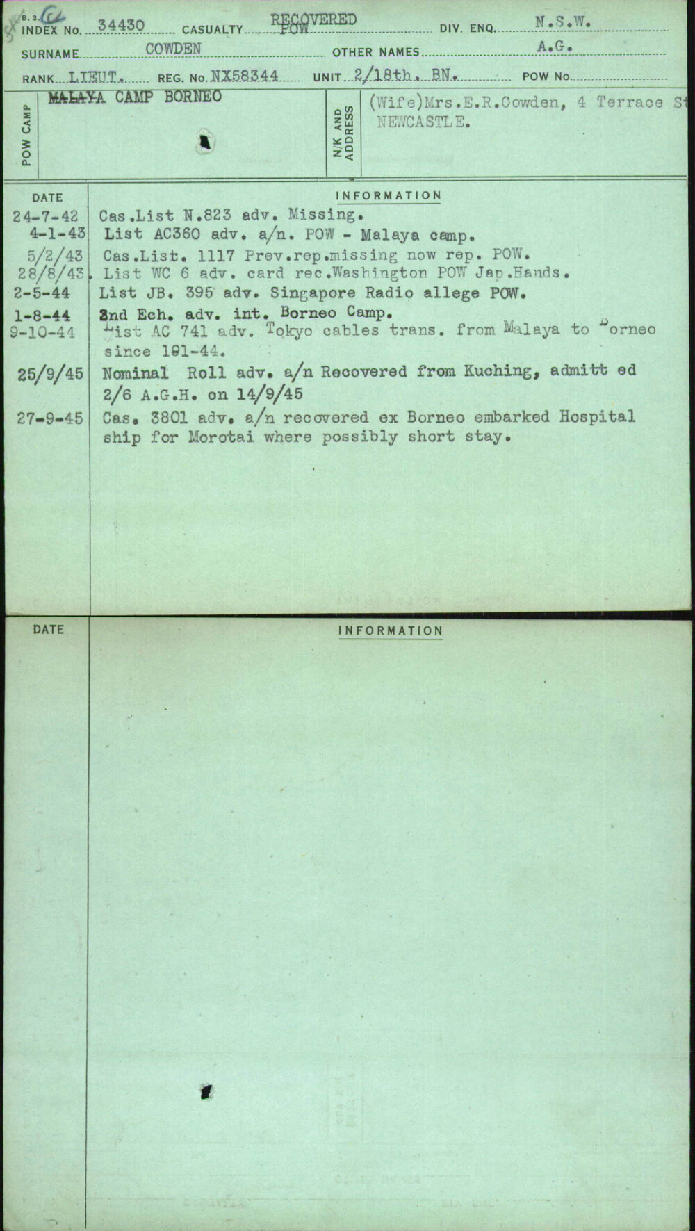 Cowden, A G, NX58344