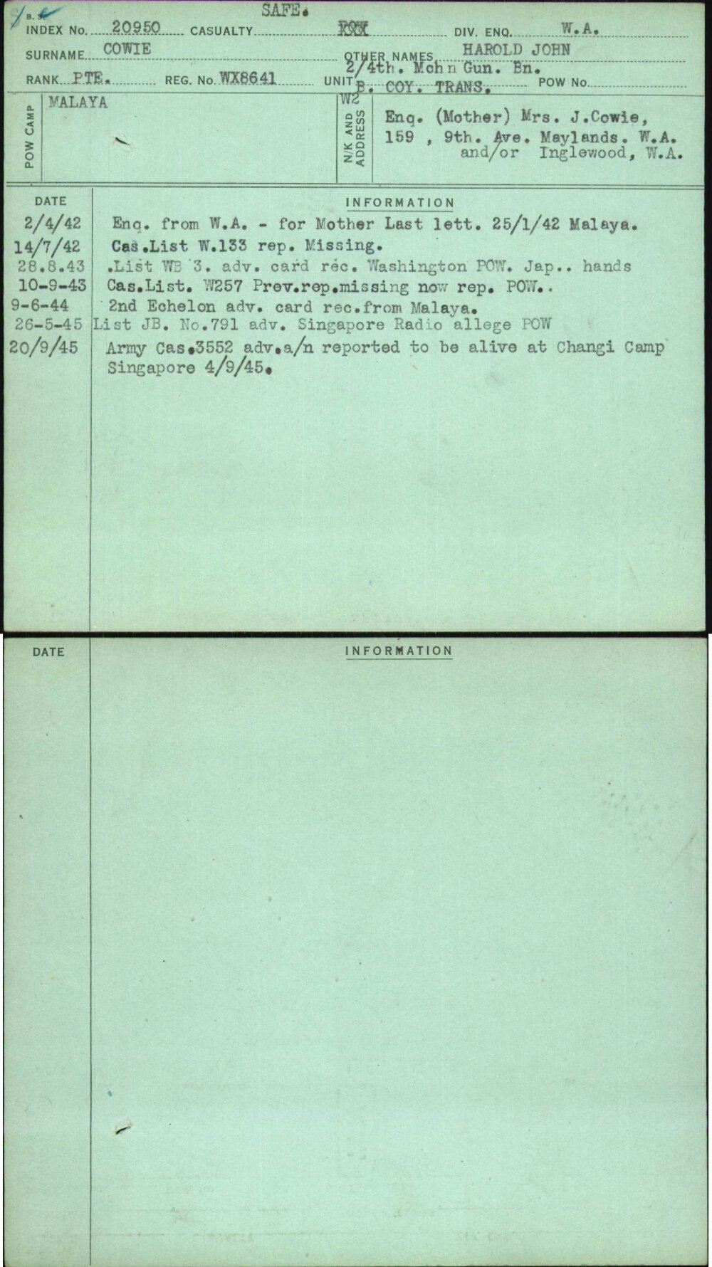 Cowie, Harold John, WX8641