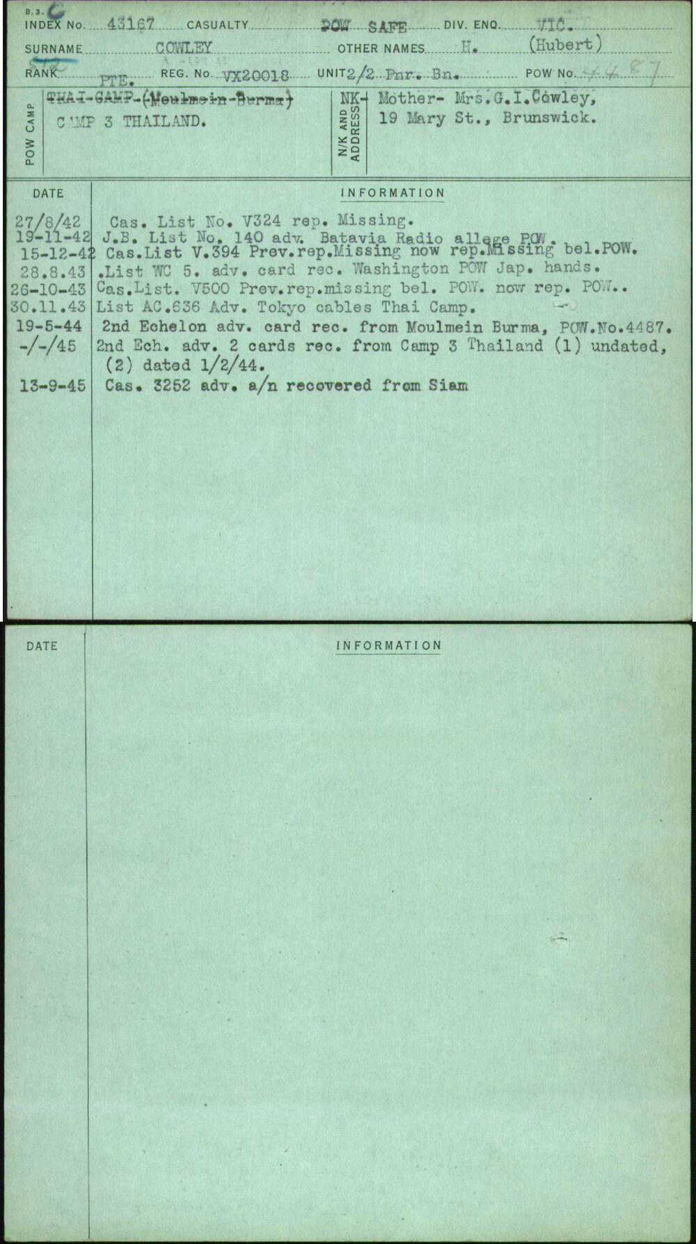 Cowley, H (Hubert), VX20018