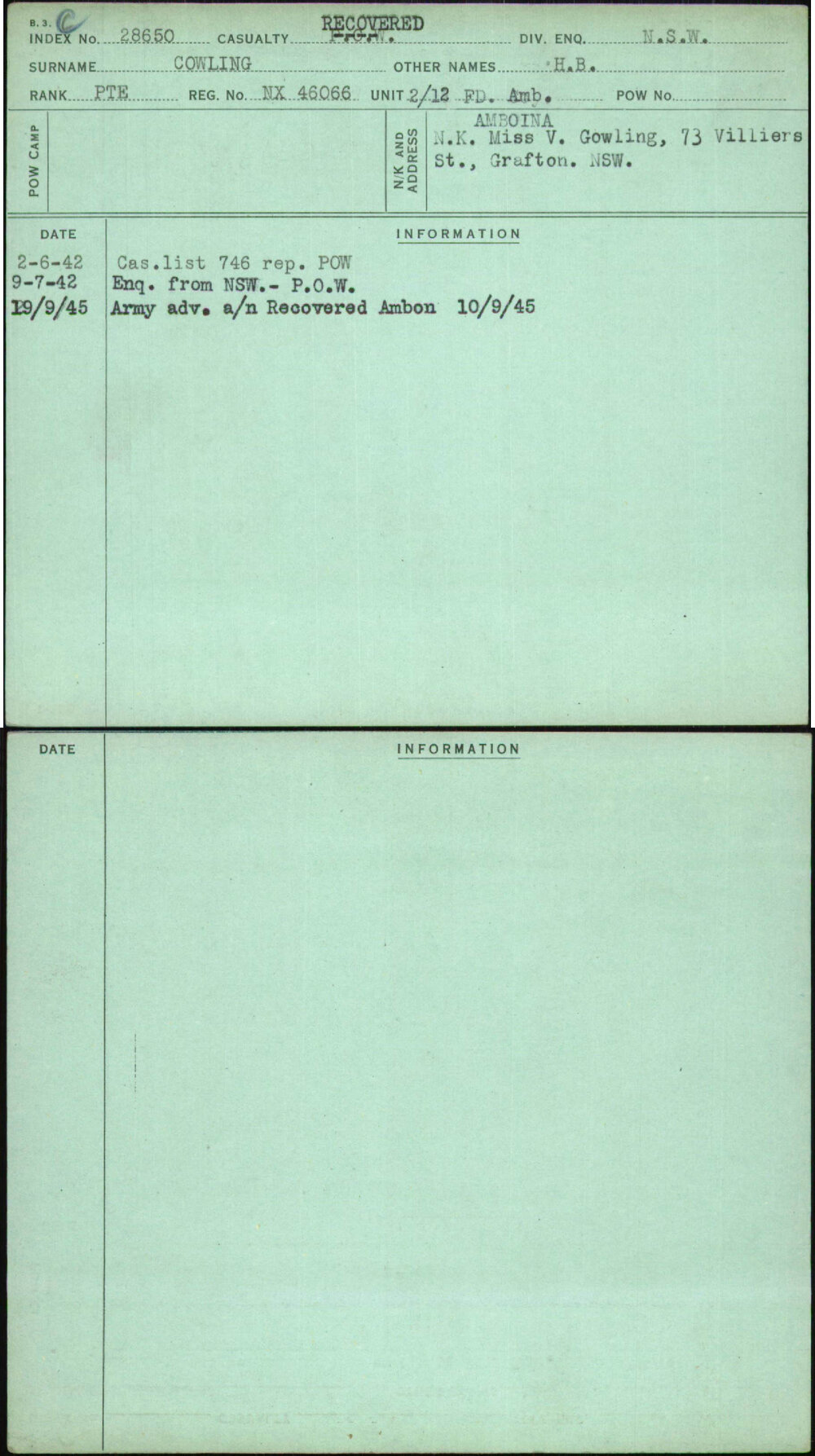 Cowling, H B, NX46066