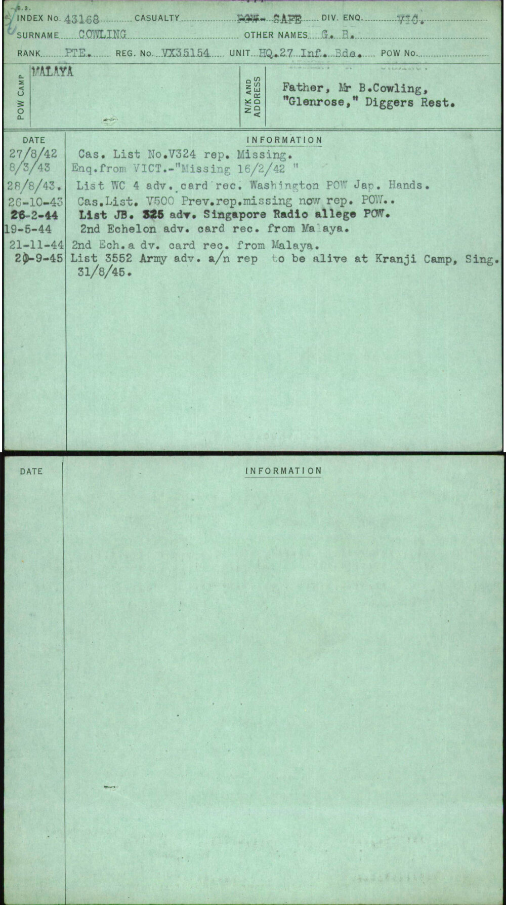 Cowling, G B, VX35154