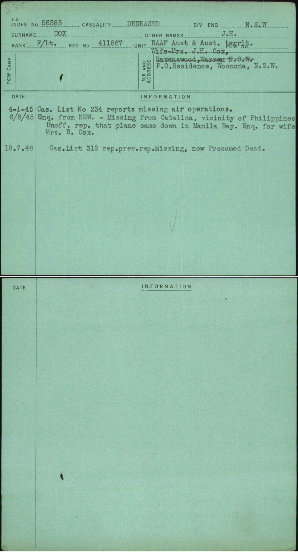 Cox, J H, 411867