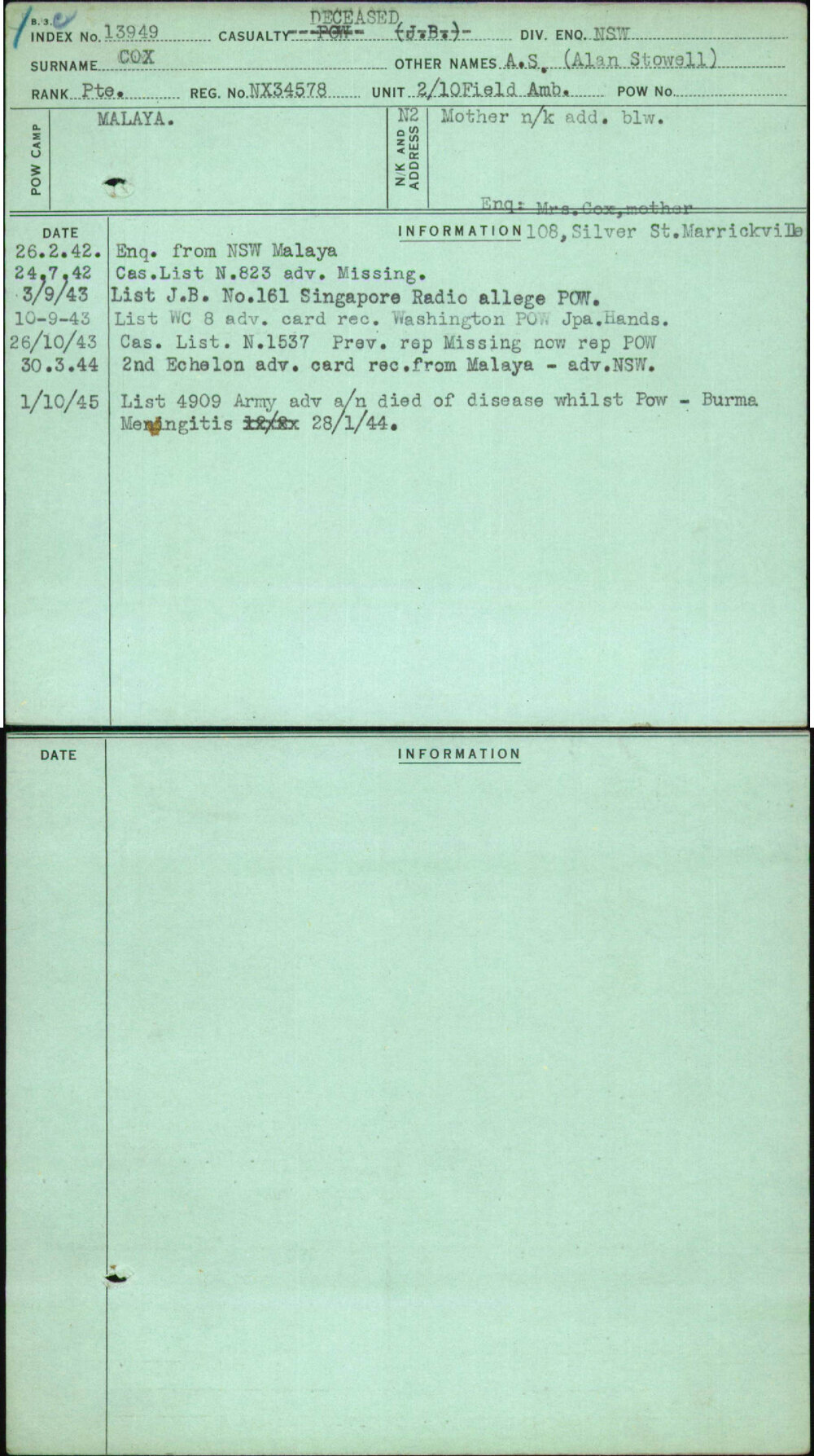 Cox, A S (Alan Stowell), NX34578