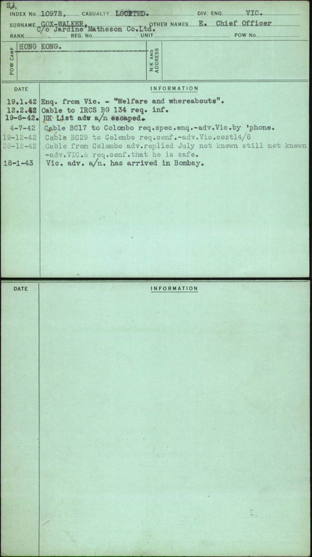 Cox-Walker, E Chief Officer, [No Service Number]