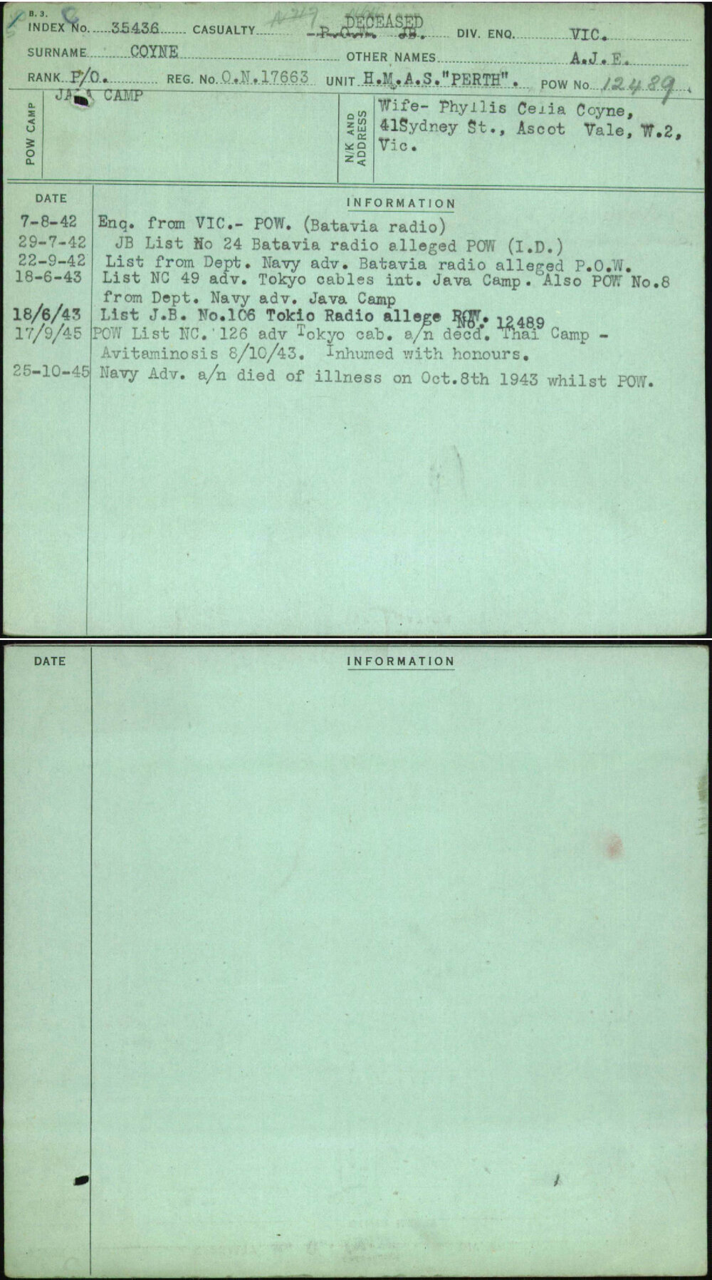 Coyne, A J E, On17663