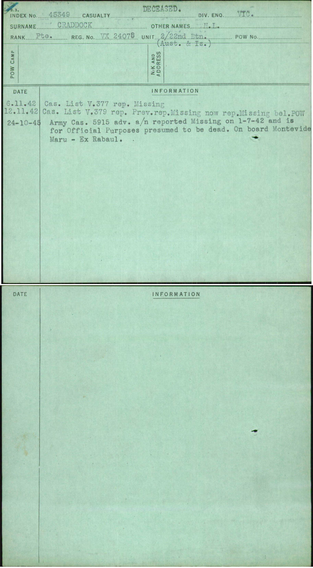 Craddock, H L, VX24078