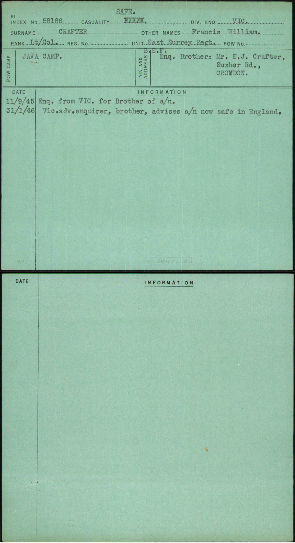 Crafter, Francis William, [No Service Number]