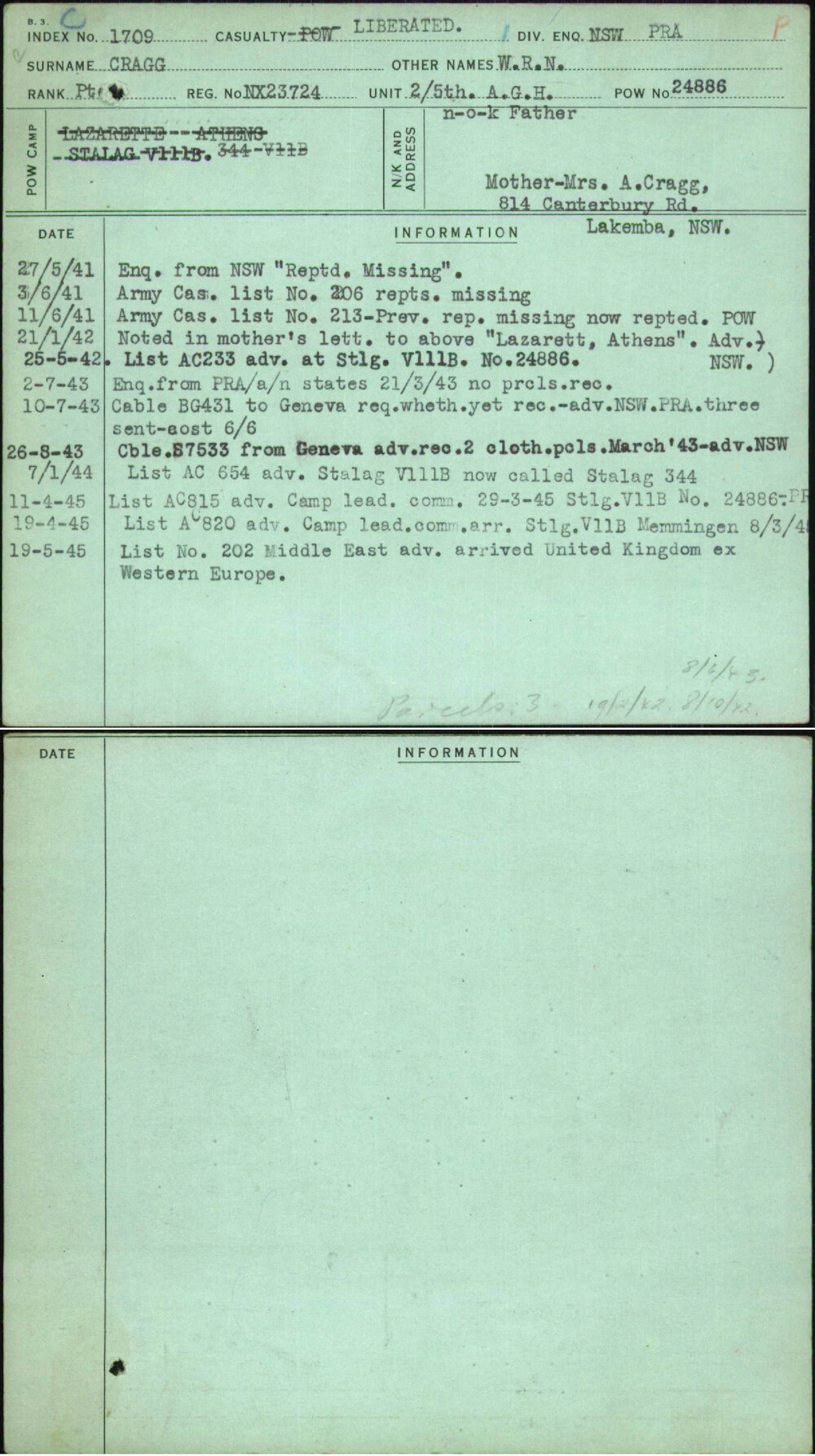 Cragg, W R N, NX23724