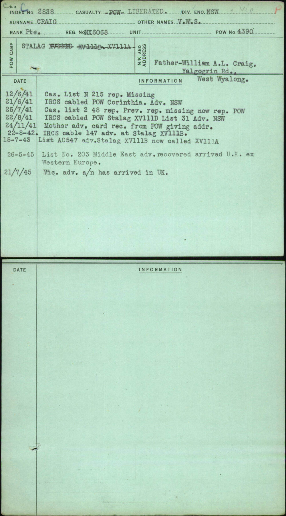 Craig, V W S, NX6068