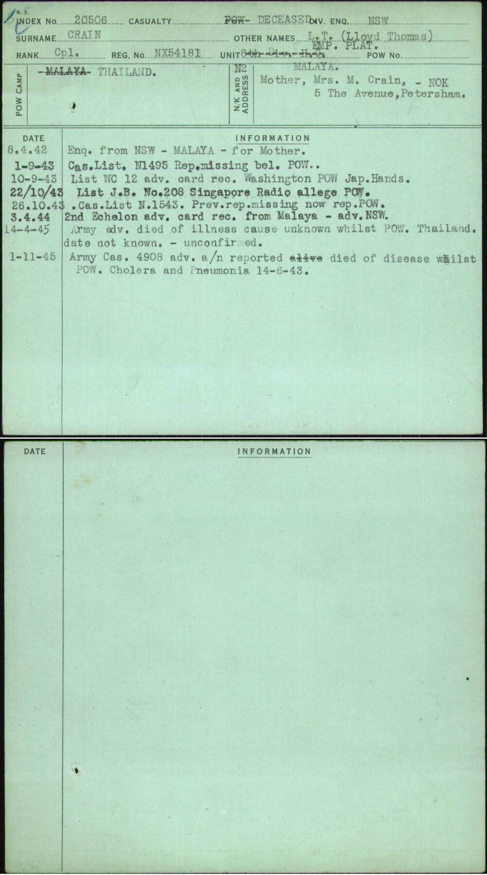 Crain, L T (Lloyd Thomas), NX54181