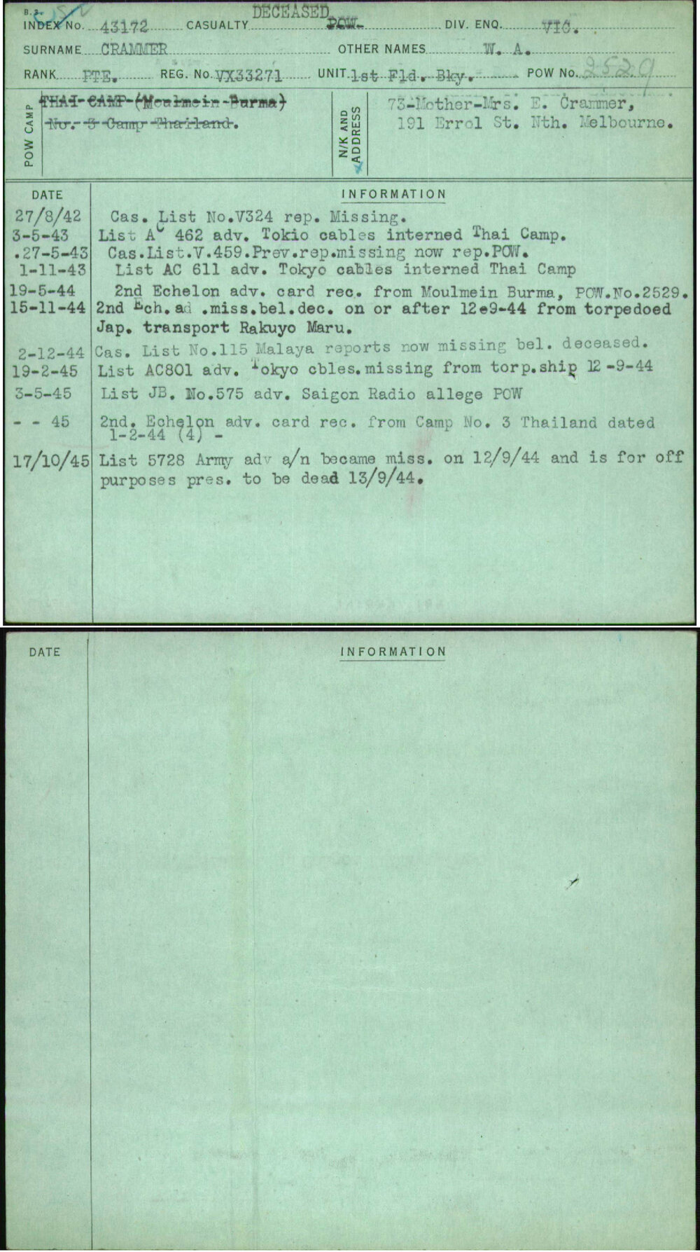 Crammer, W A, VX33271