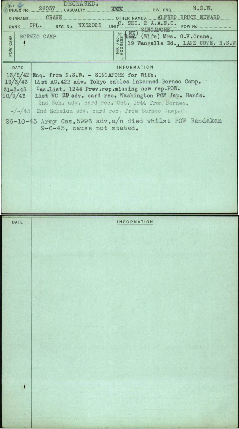 Crane, Alfred Bruce Edward, NX52023