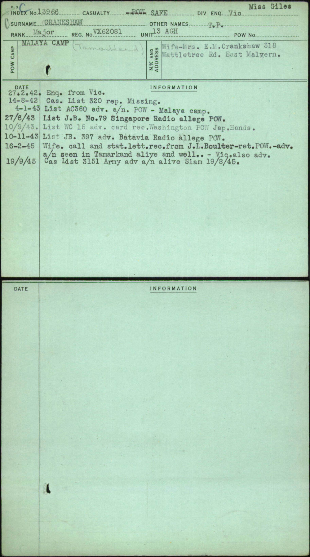 Crankshaw, T P, VX62081