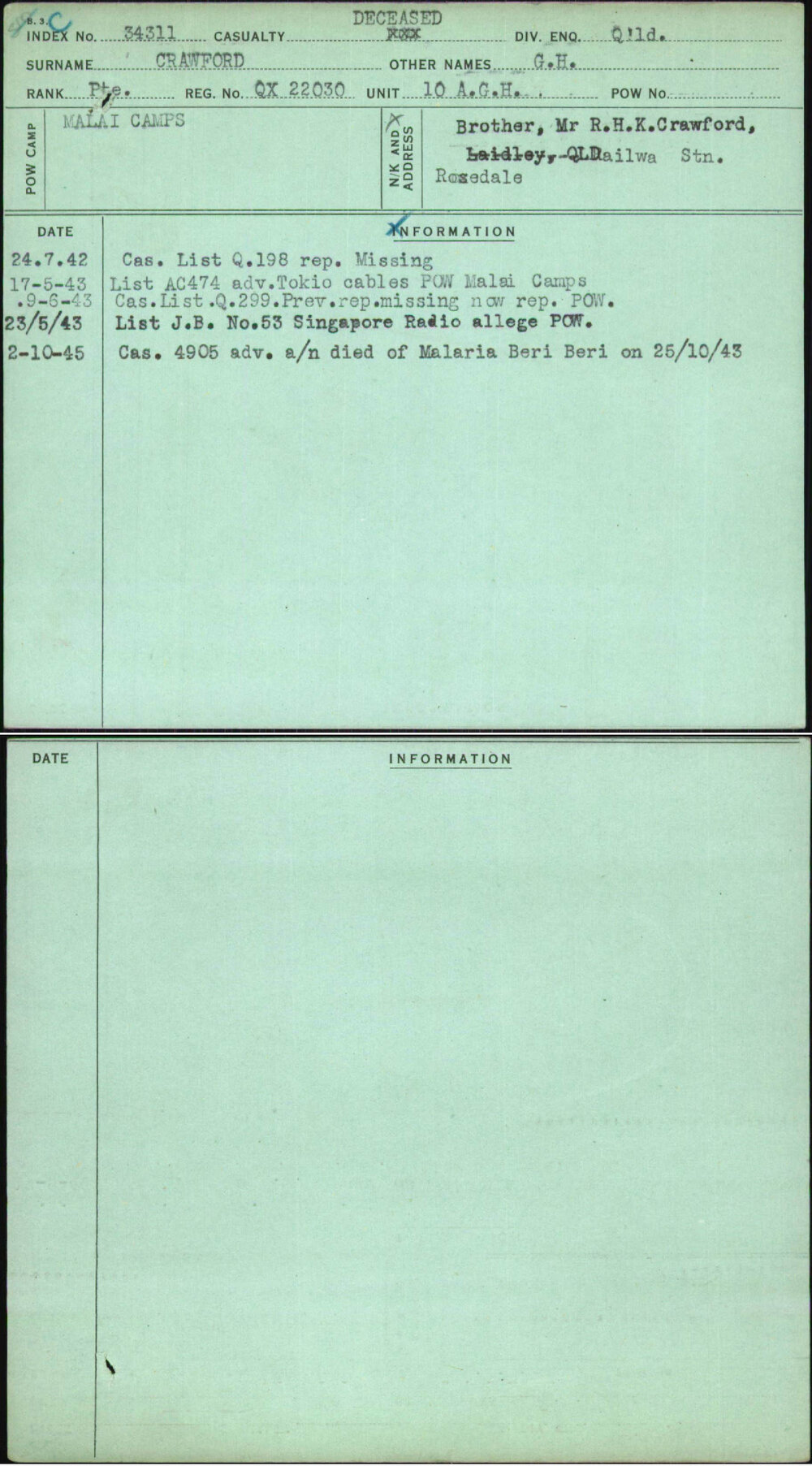 Crawford, G H, QX22030